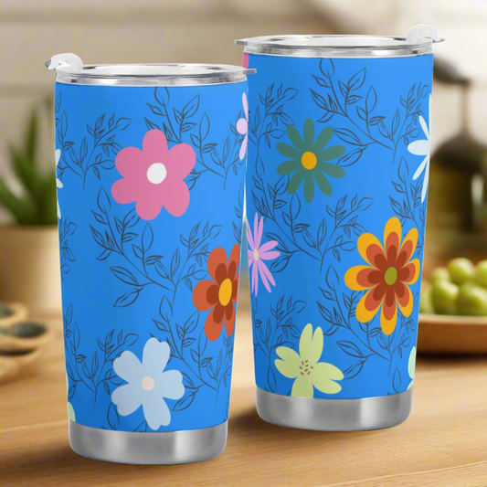 Blue Floral 20oz Tumbler - Elegant and Functional Drinkware for On-the-Go Sipping - Misfit Marketing Design Studios