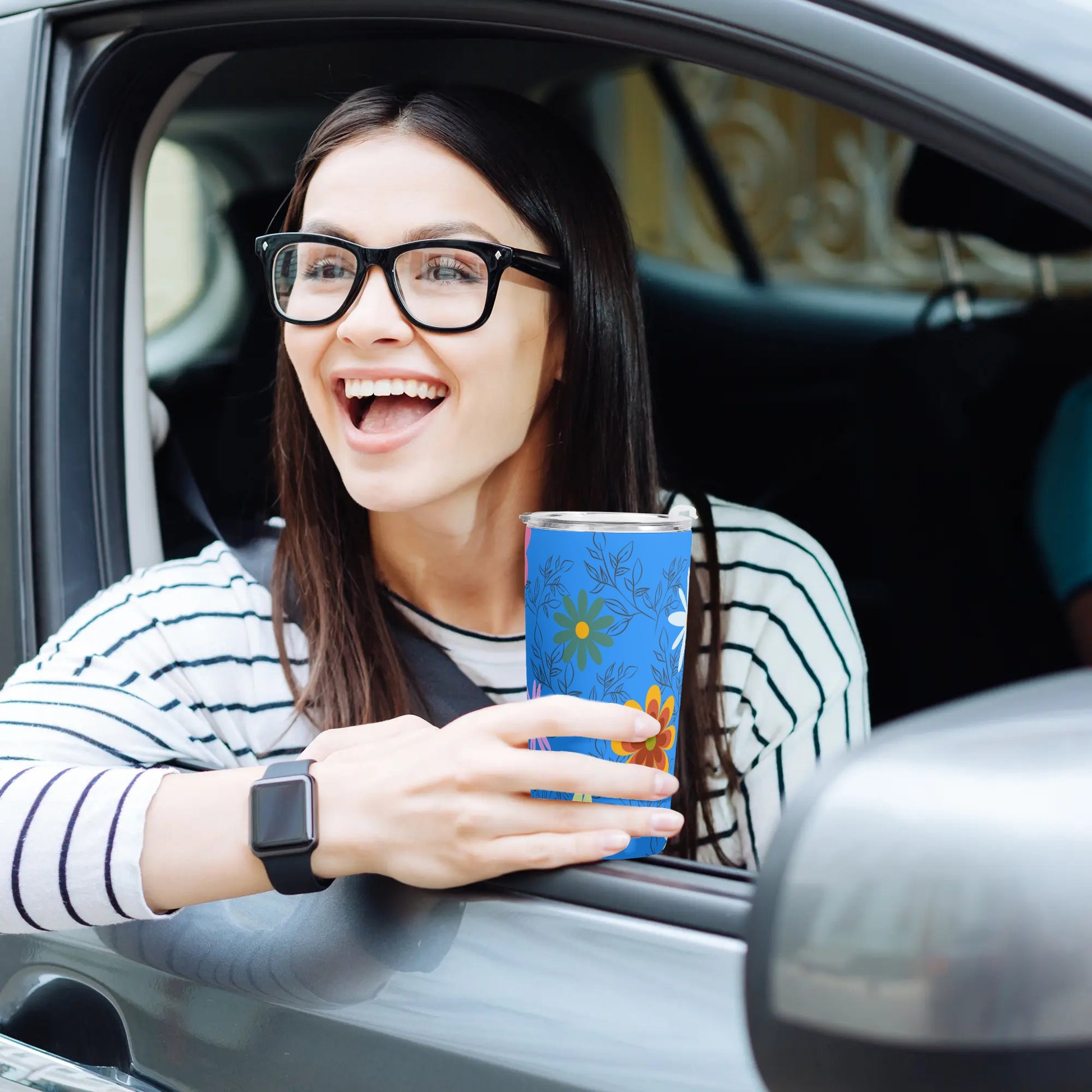 Blue Floral 20oz Tumbler - Elegant and Functional Drinkware for On-the-Go Sipping - Misfit Marketing Design Studios