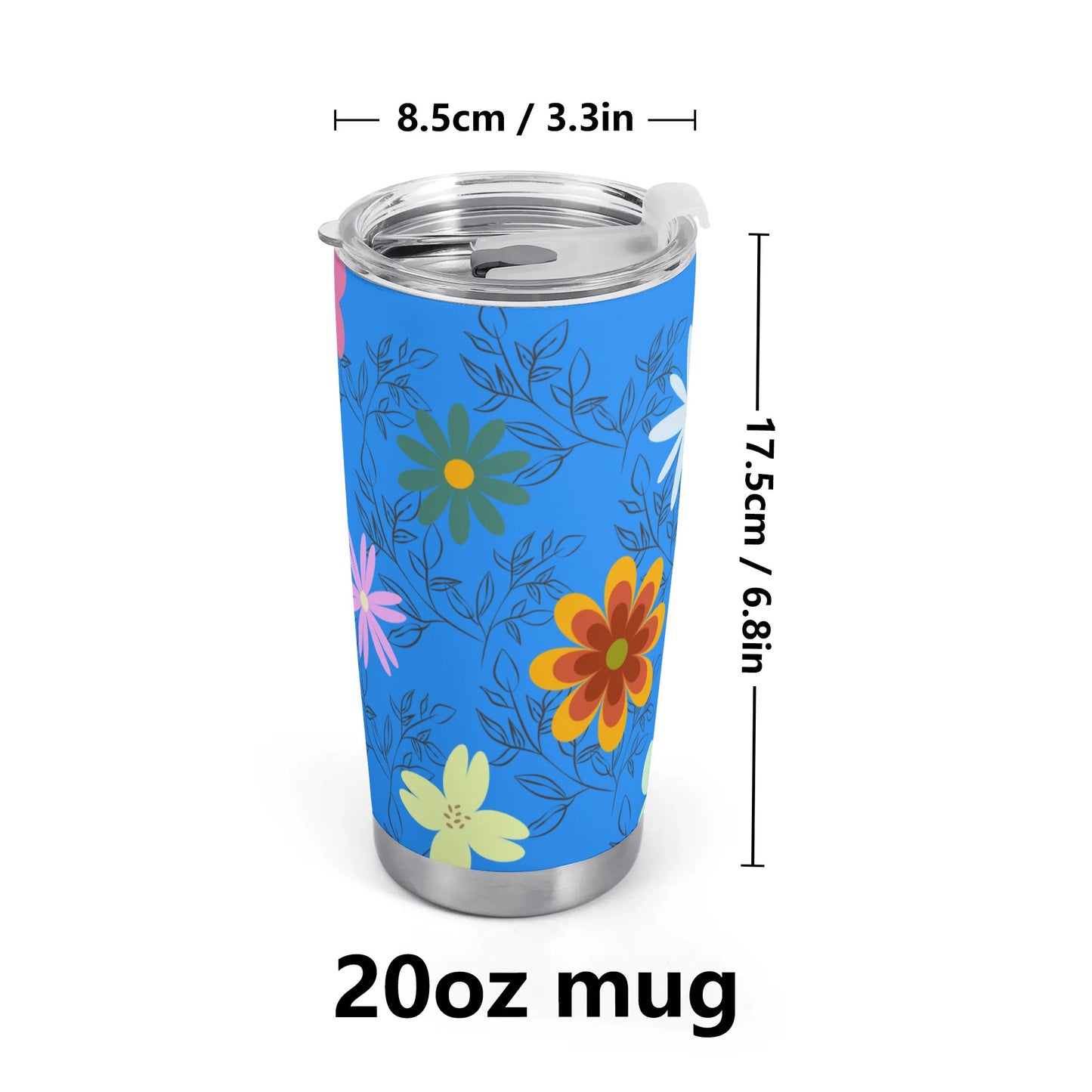 Blue Floral 20oz Tumbler - Elegant and Functional Drinkware for On-the-Go Sipping - Misfit Marketing Design Studios