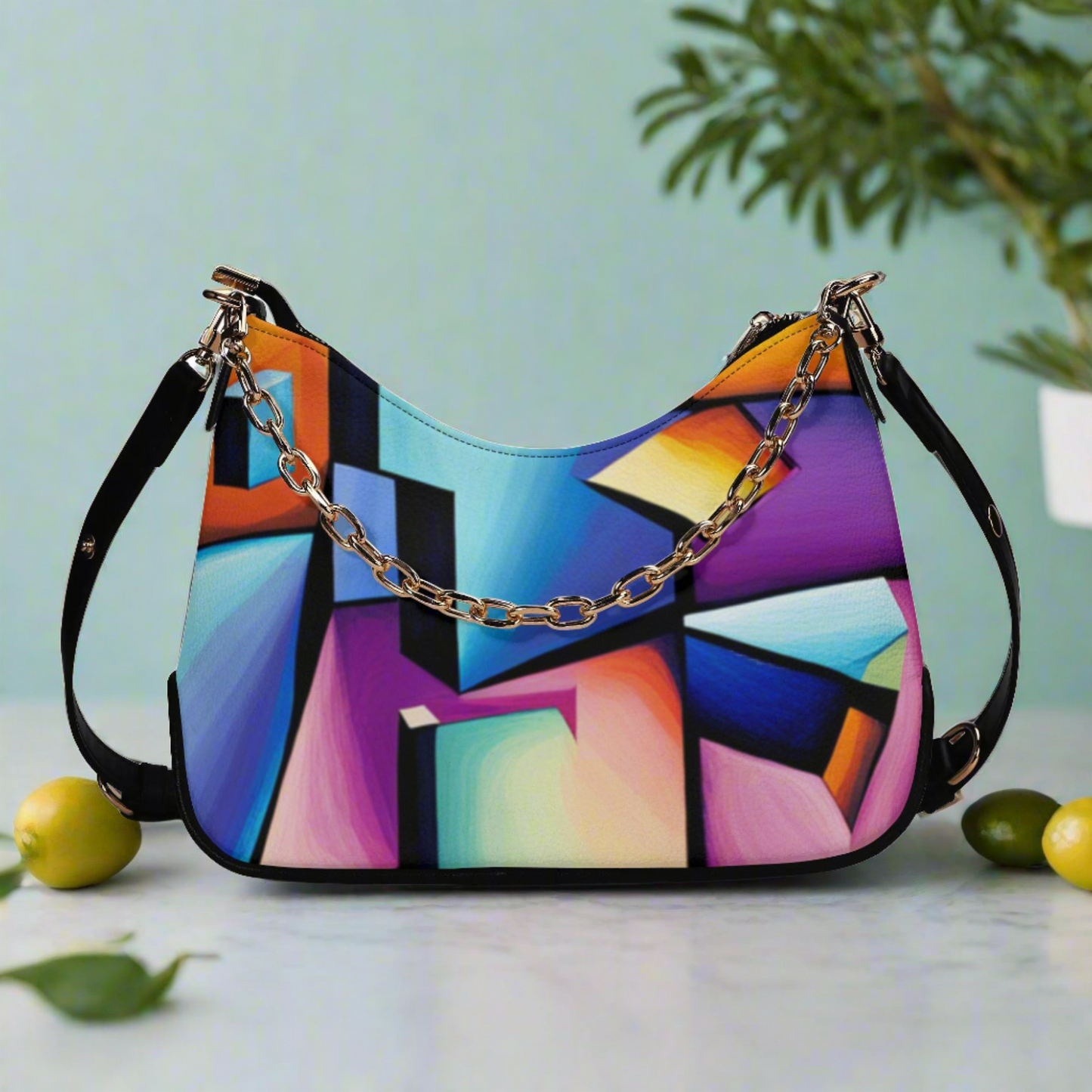 Faux Leather Abstract Cross-body Bag