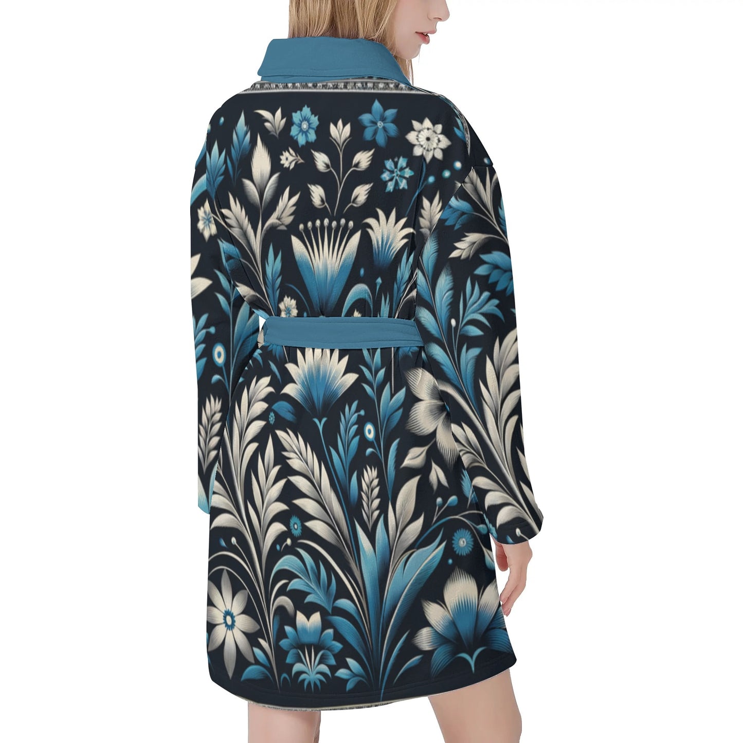 Womens Floral Abstract Short Bathrobe