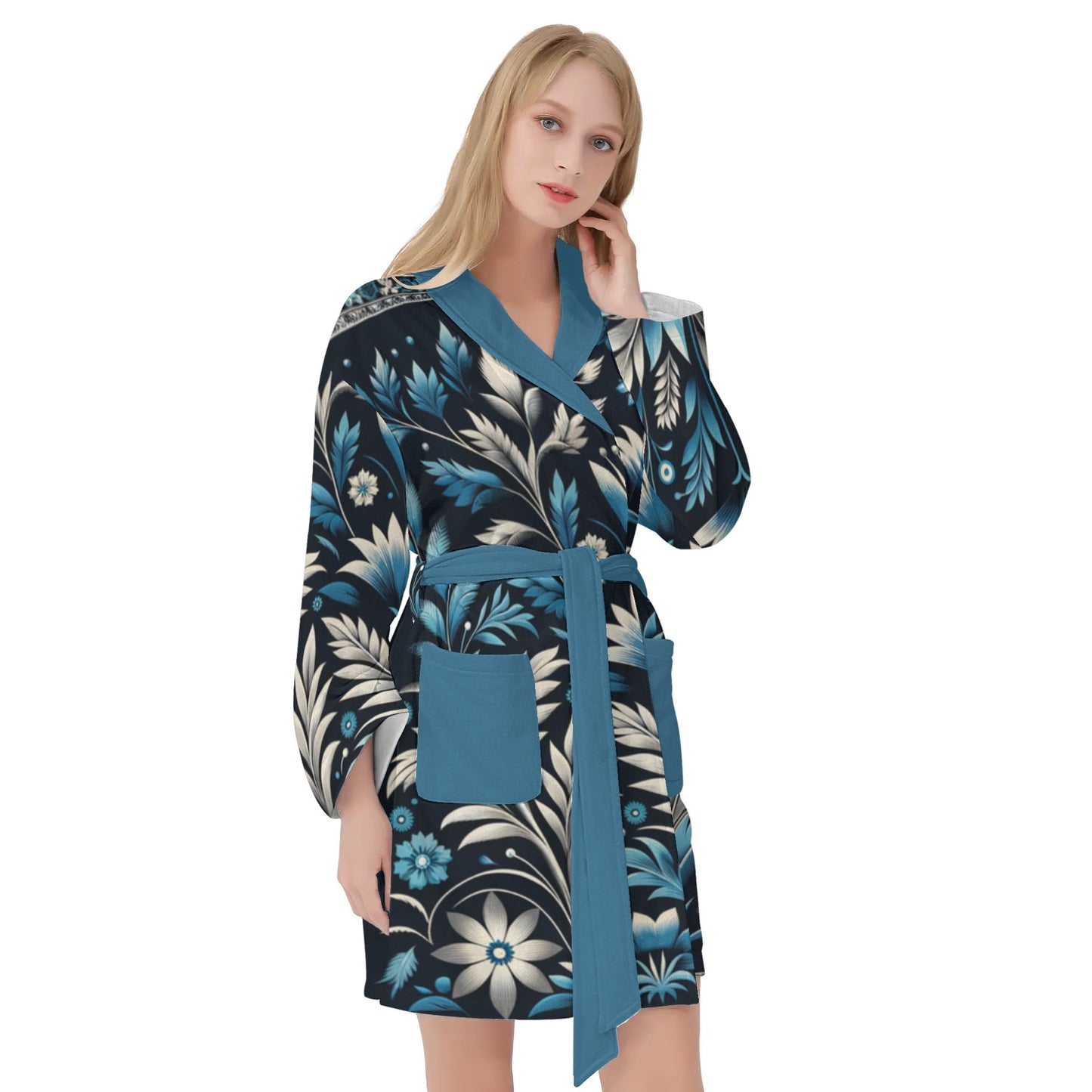 Womens Floral Abstract Short Bathrobe