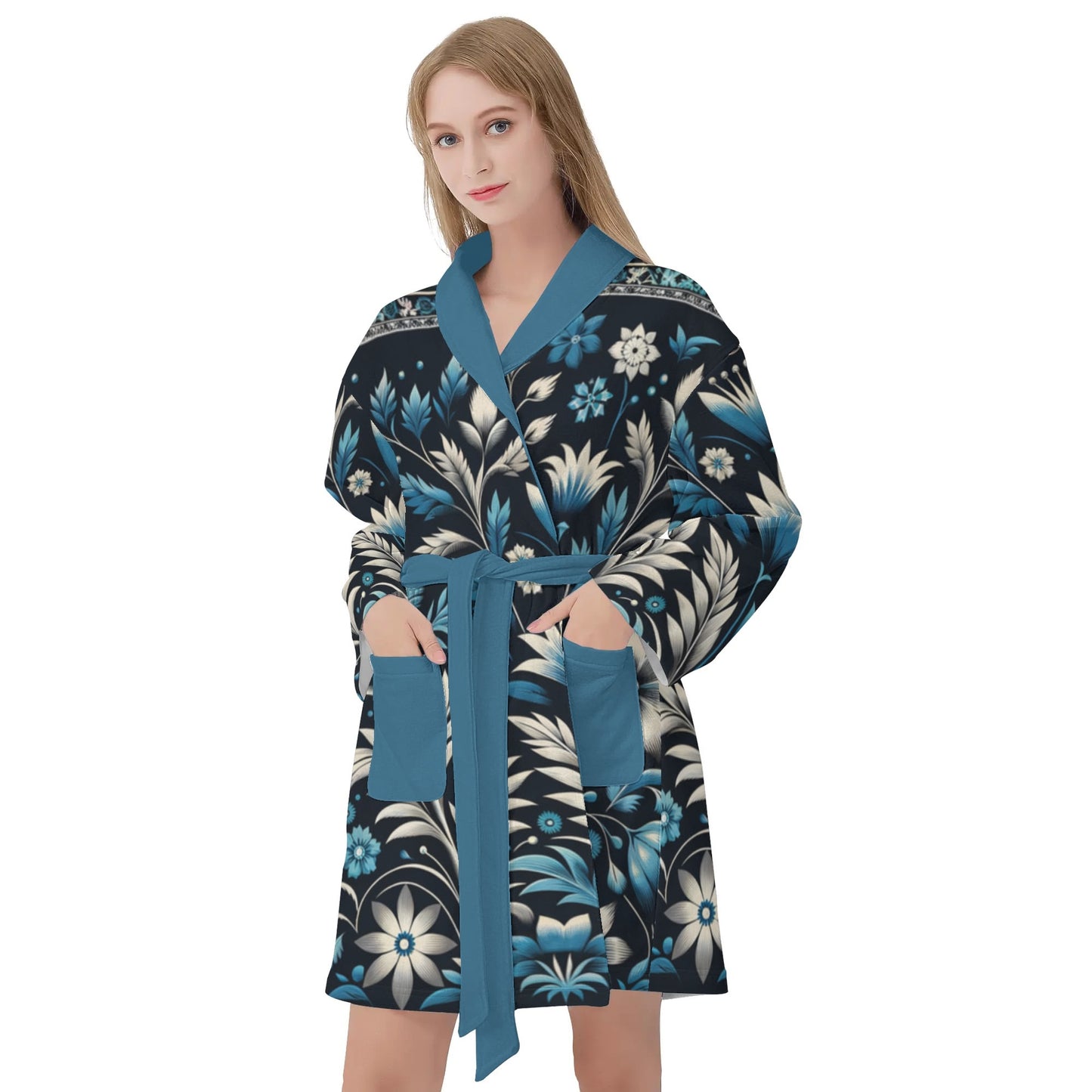 Womens Floral Abstract Short Bathrobe