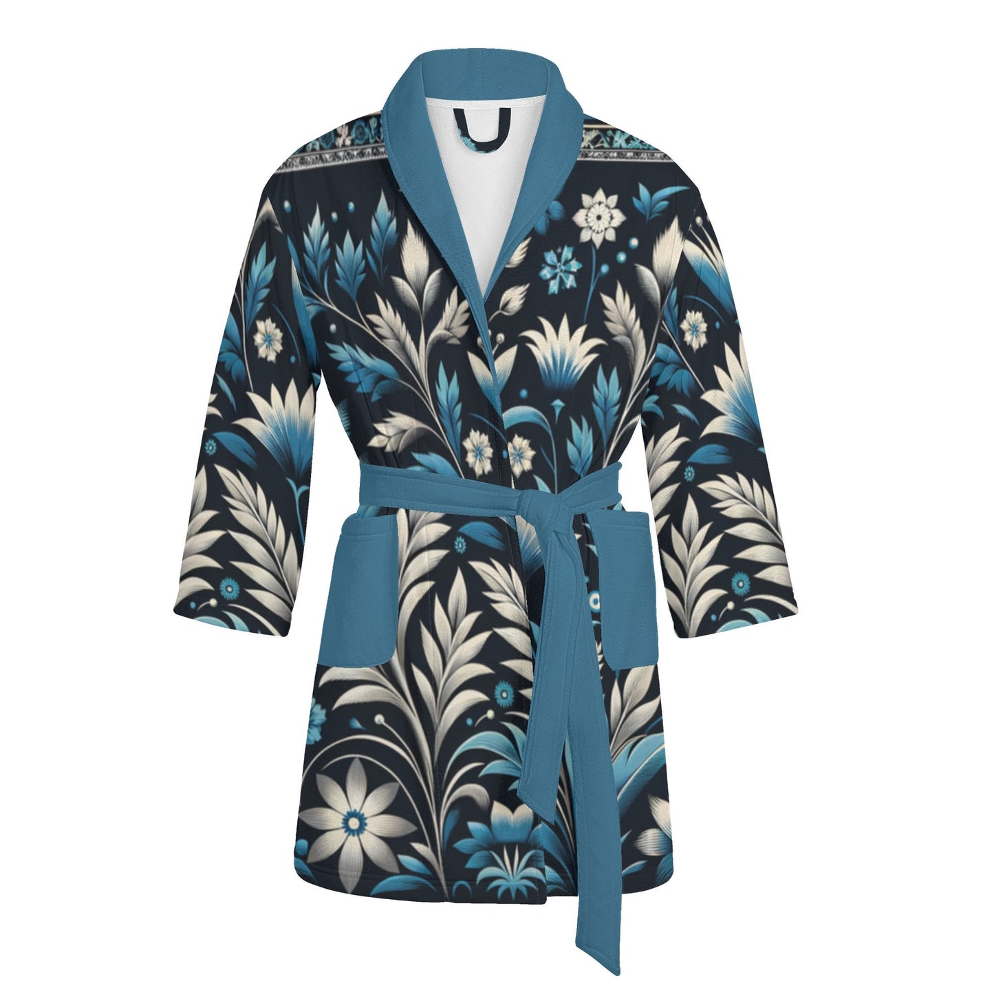 Womens Floral Abstract Short Bathrobe