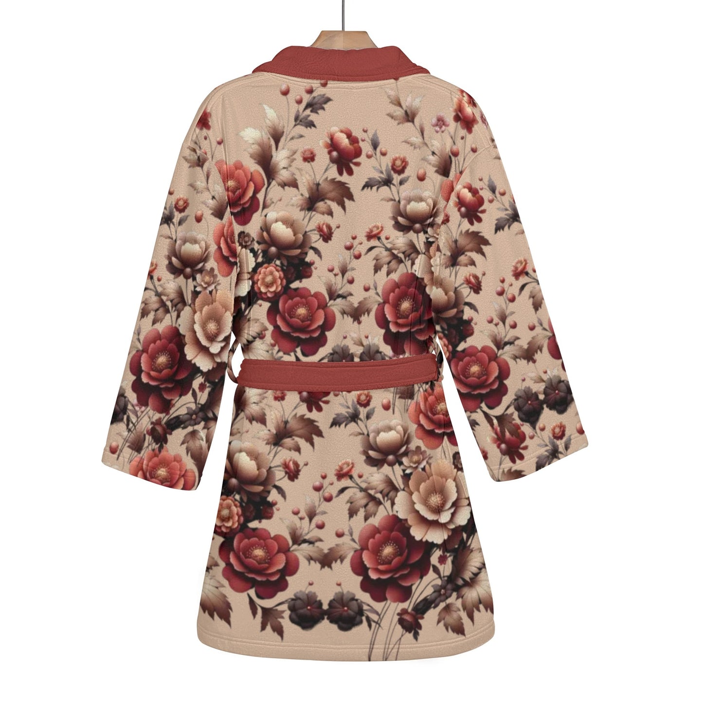 Womens Burgundy Floral Short Bathrobe