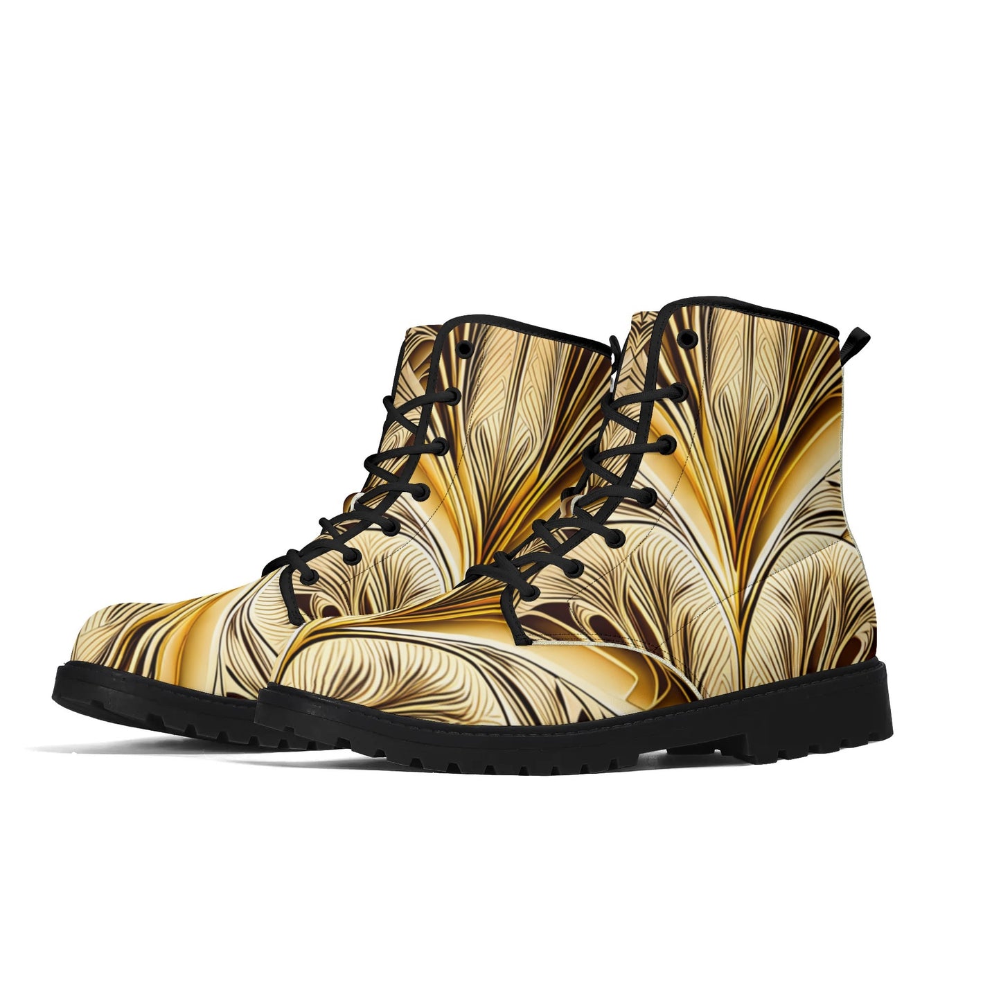 Mens Gold Art Deco Leaves Leather Boots