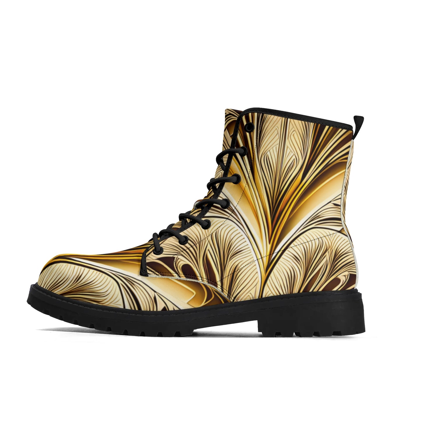 Mens Gold Art Deco Leaves Leather Boots