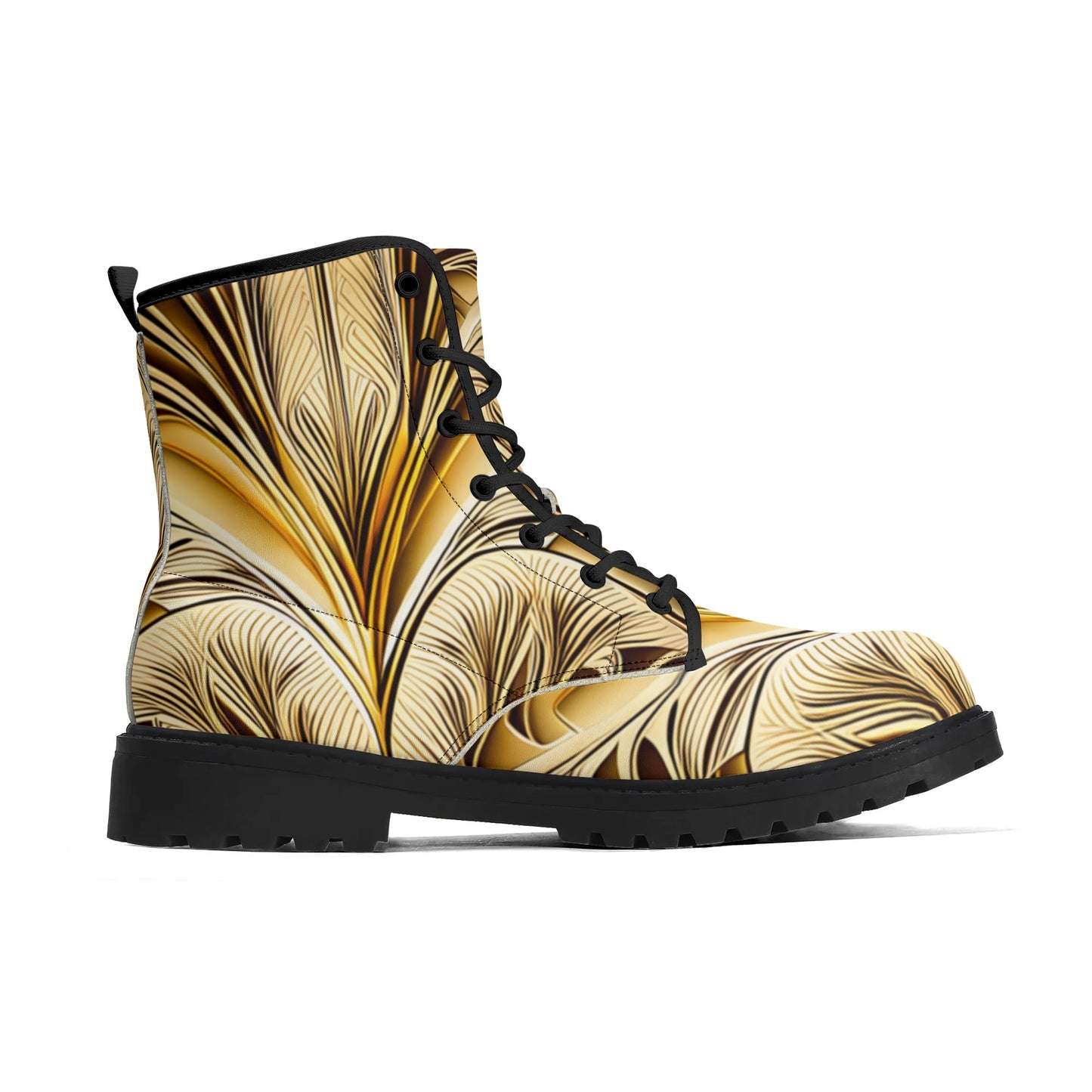 Mens Gold Art Deco Leaves Leather Boots