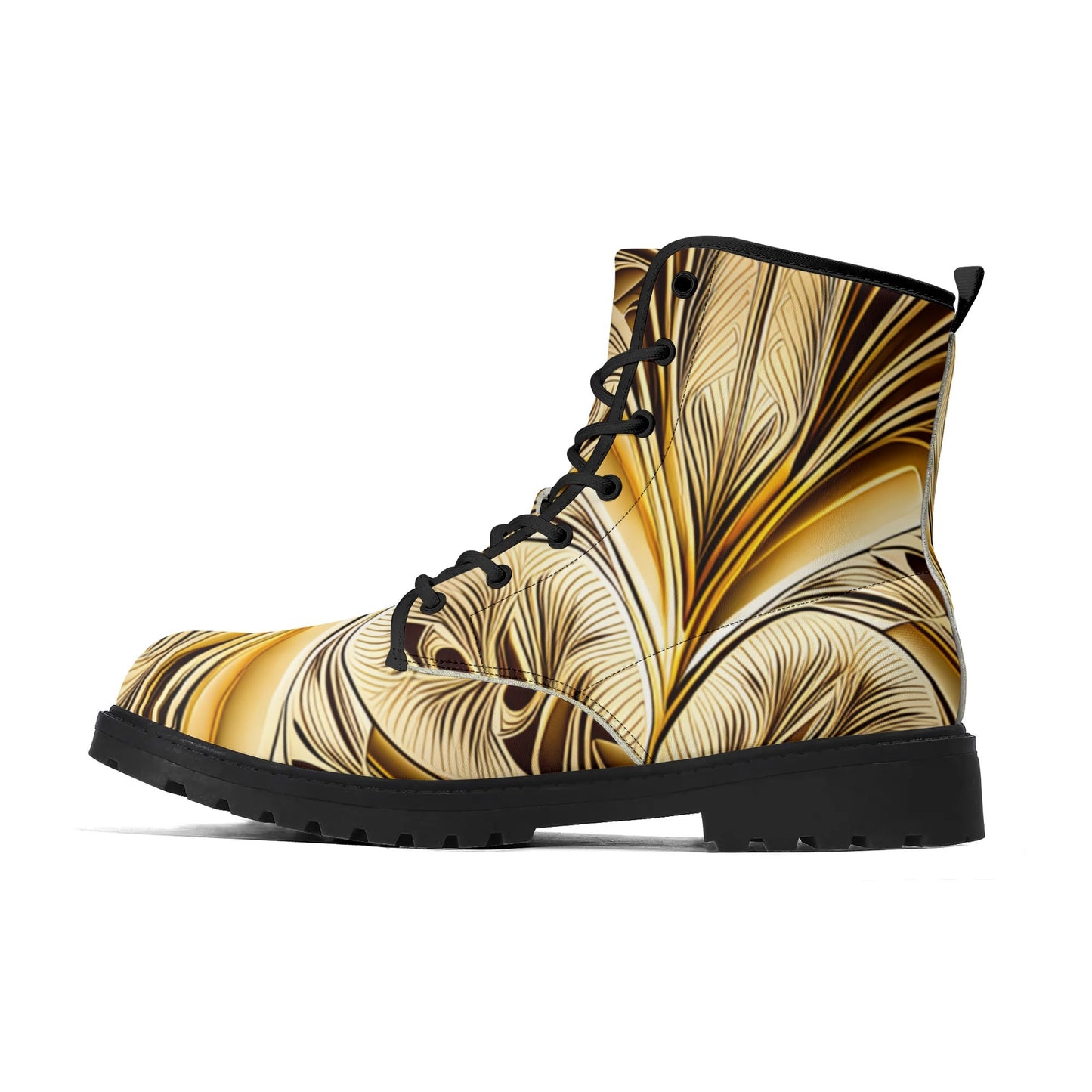 Mens Gold Art Deco Leaves Leather Boots