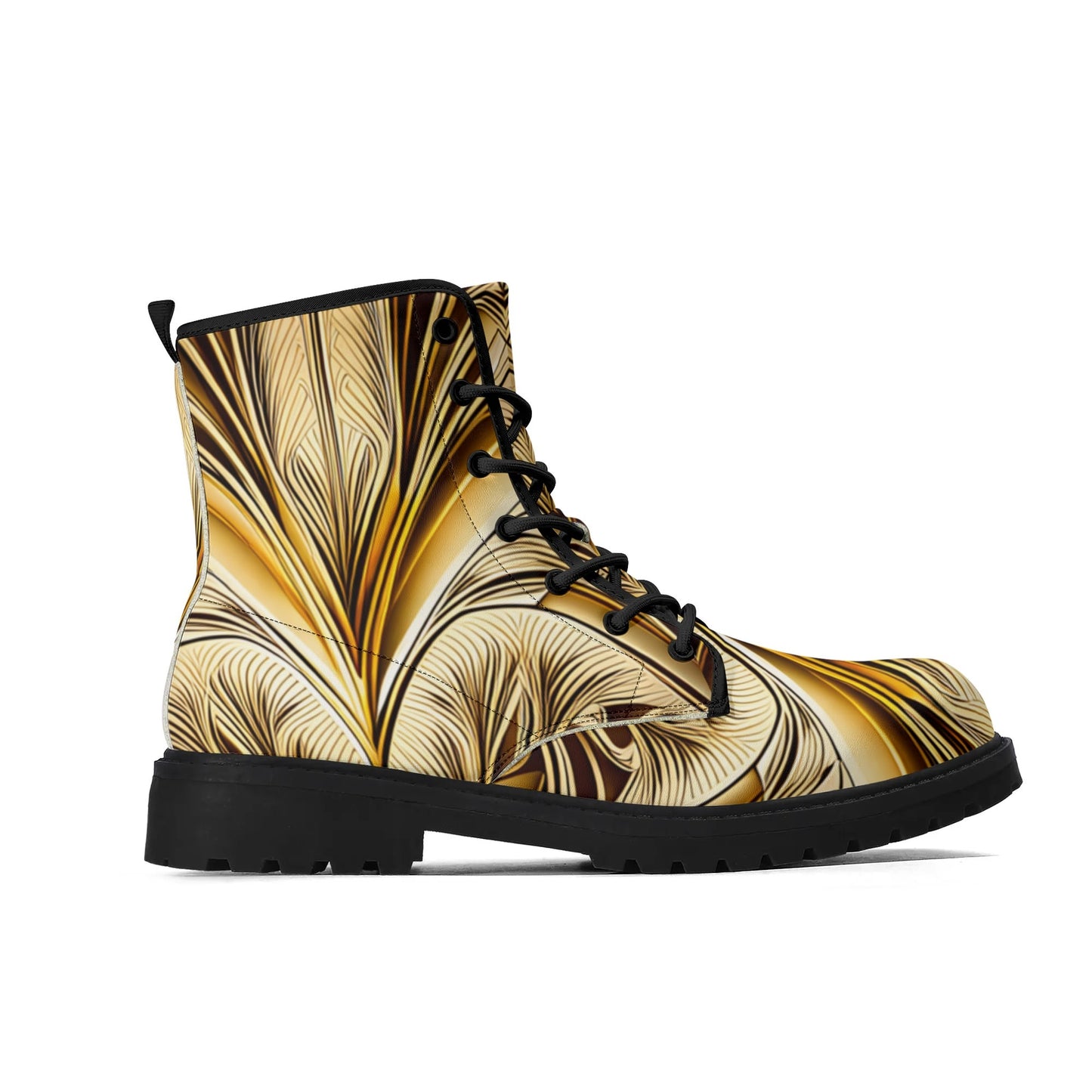 Mens Gold Art Deco Leaves Leather Boots