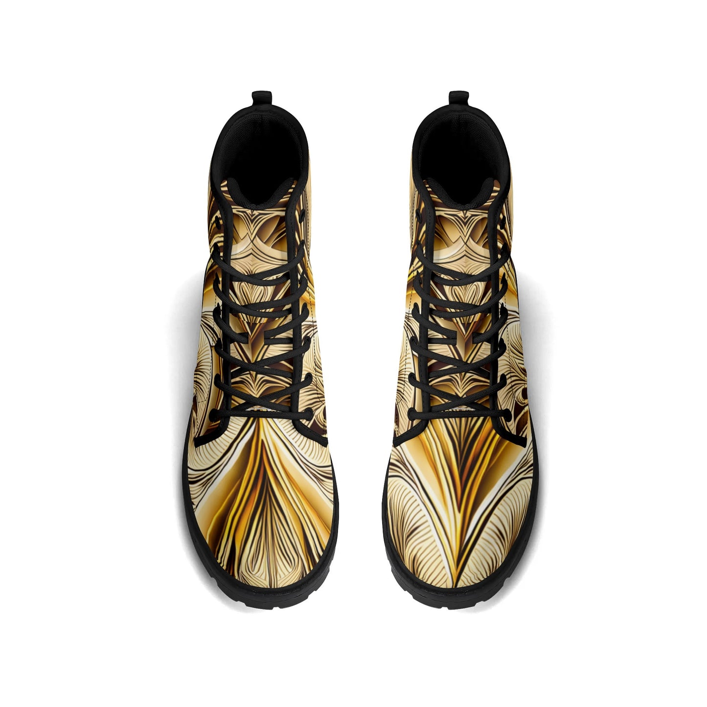 Mens Gold Art Deco Leaves Leather Boots