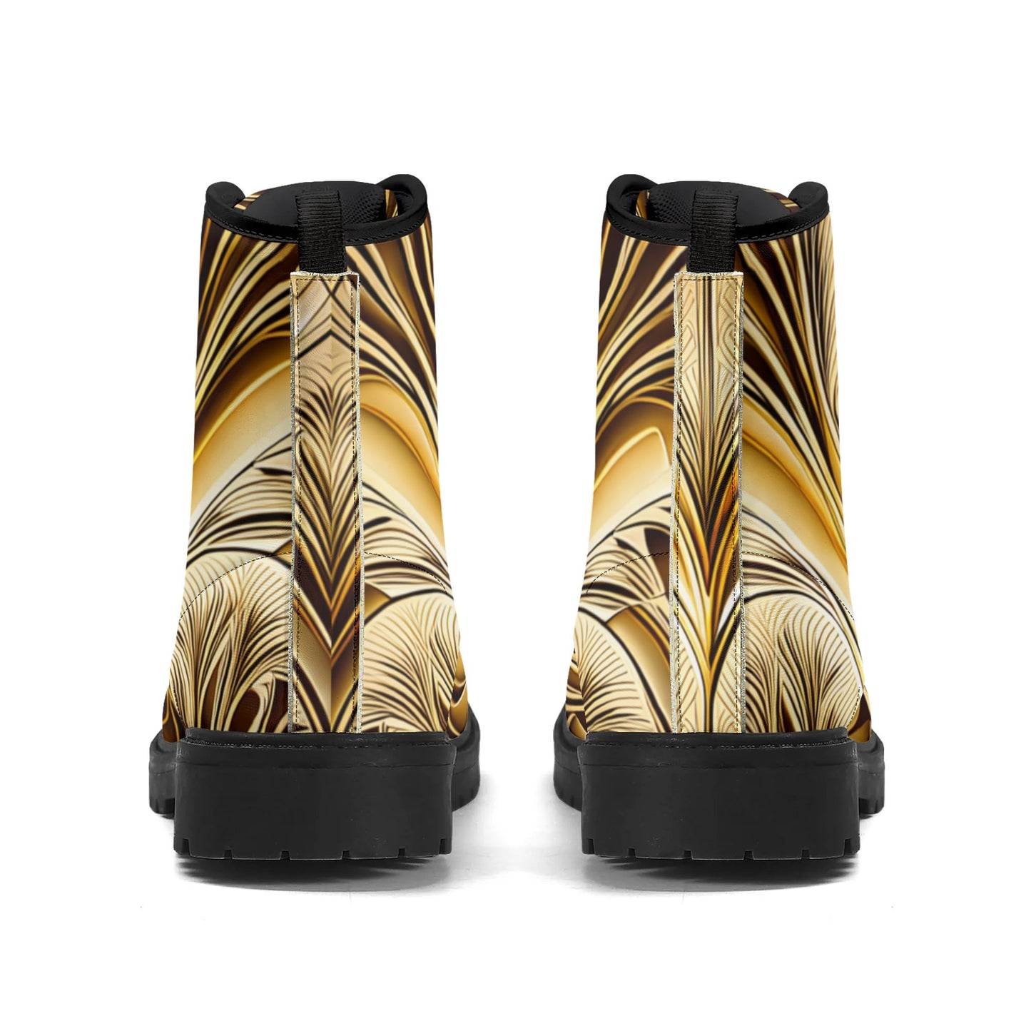 Mens Gold Art Deco Leaves Leather Boots