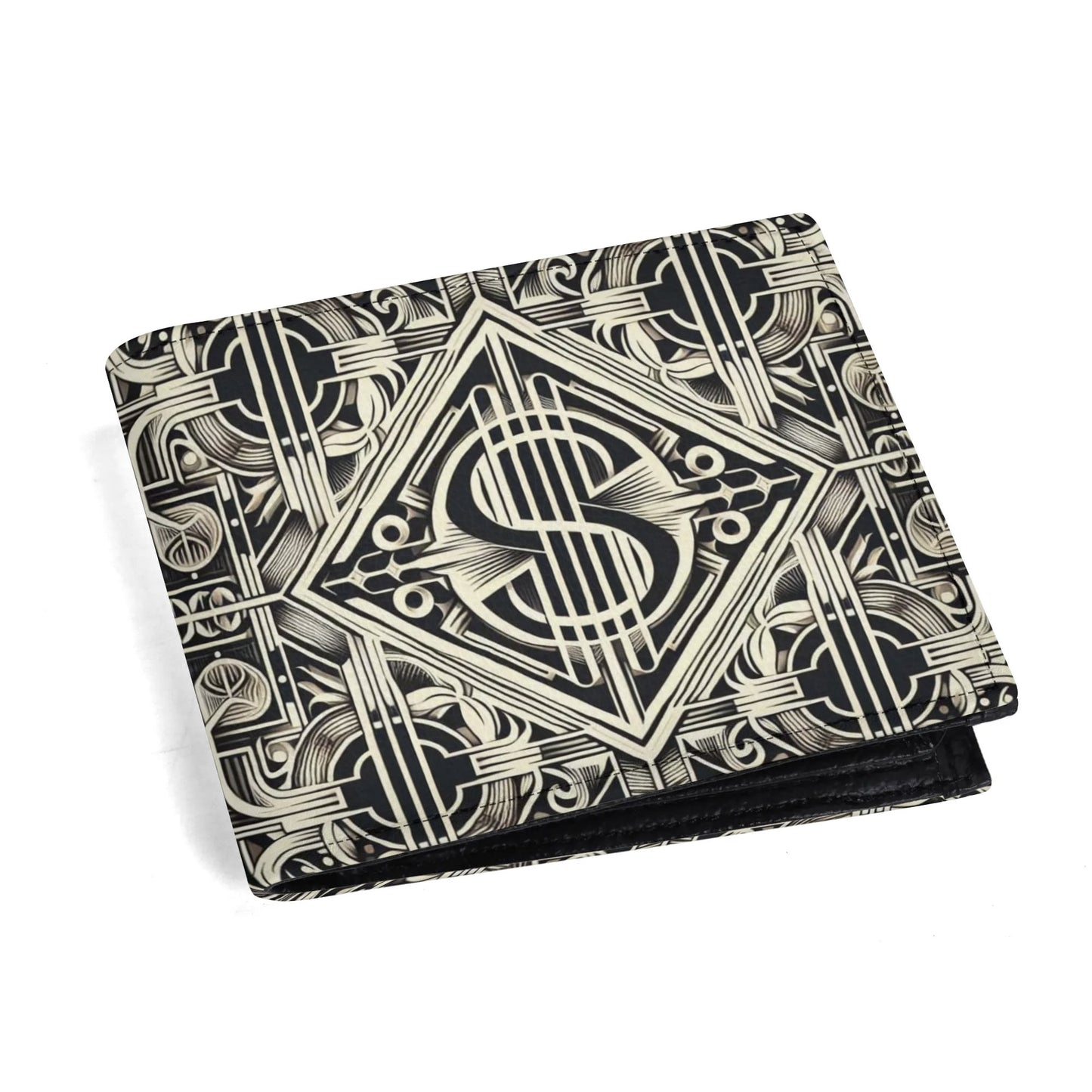 Mens Black Dollar Sign Leather Wallet