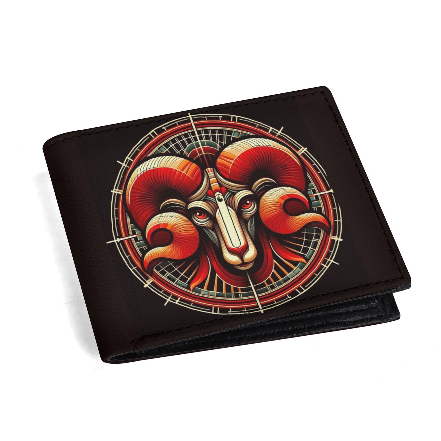 Mens Red Aries Ram PU Leather Folded Wallet