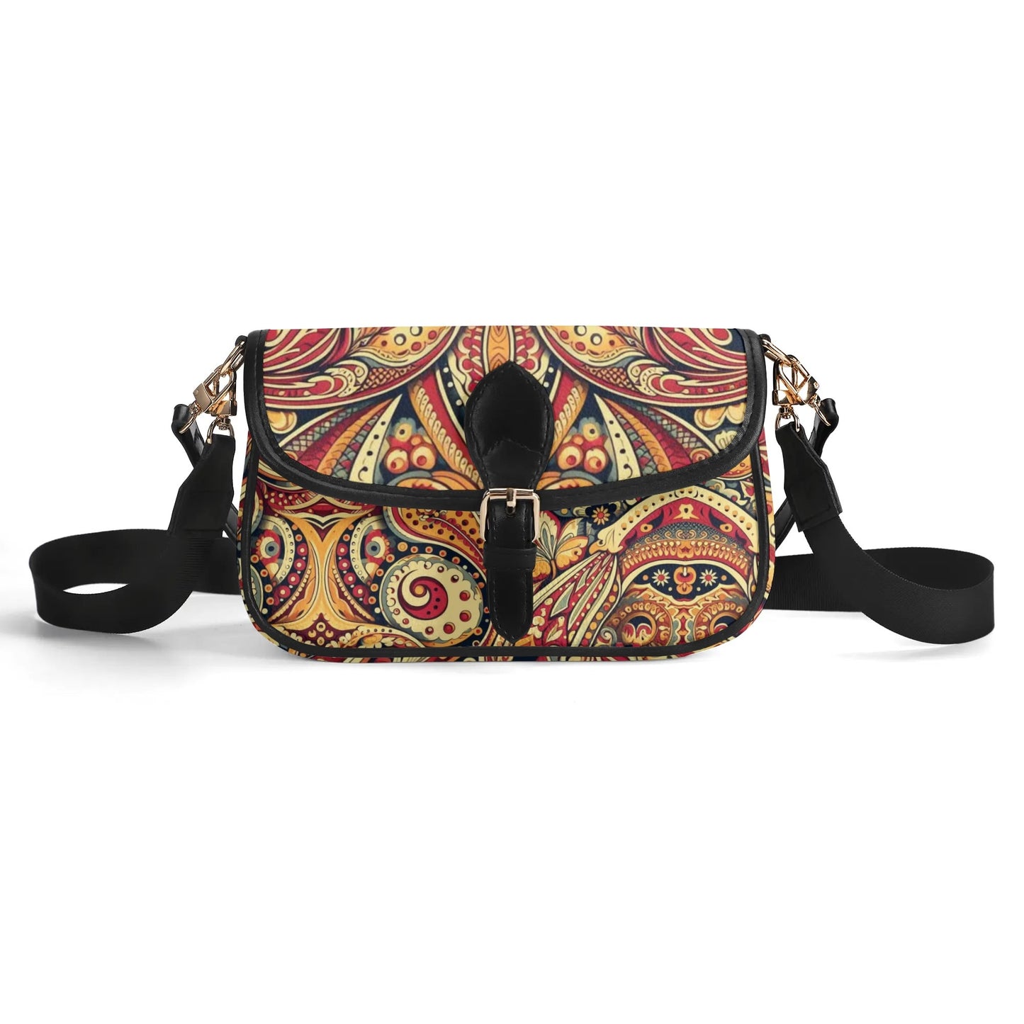 Red Paisley Faux Leather Shoulder Bag