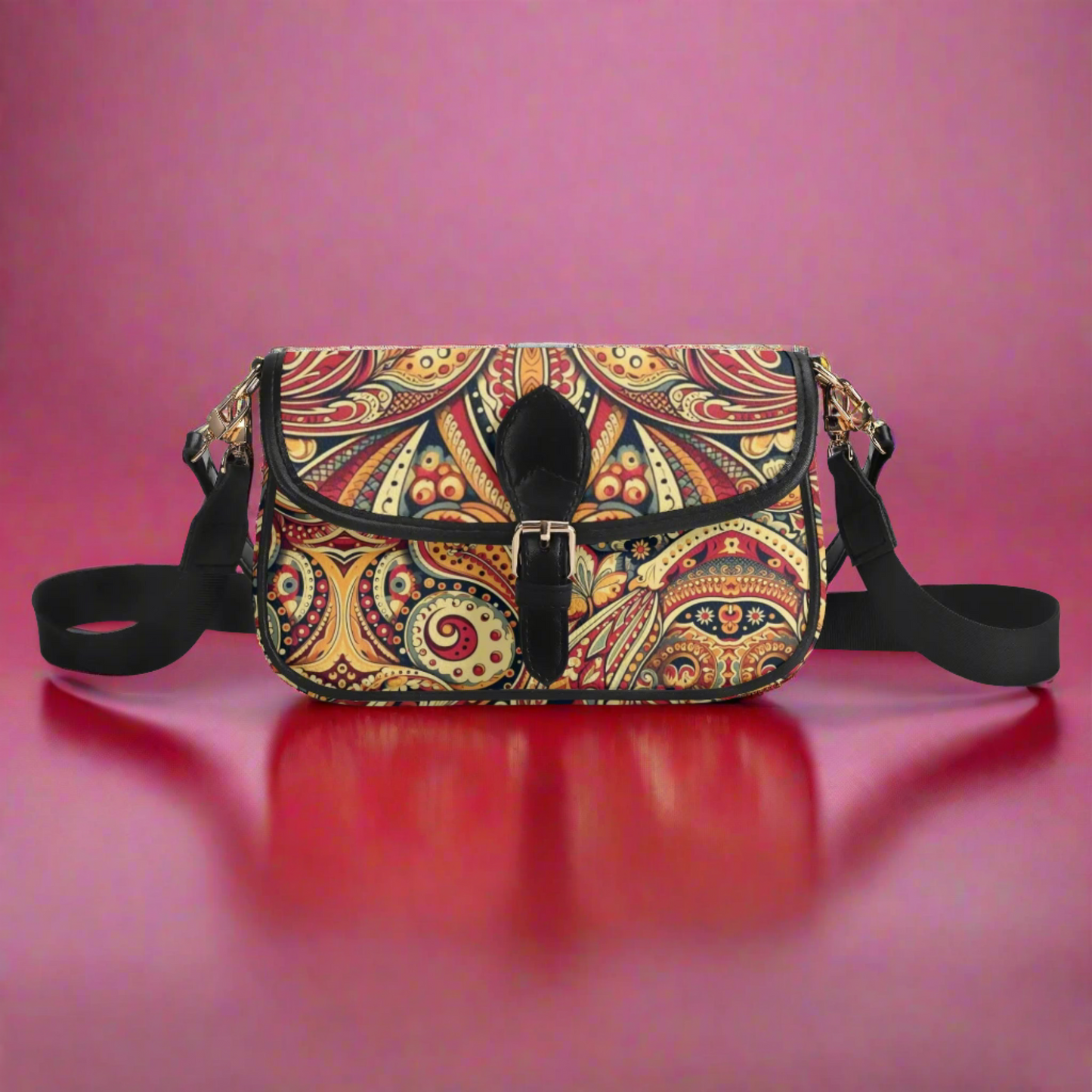 Red Paisley Faux Leather Shoulder Bag