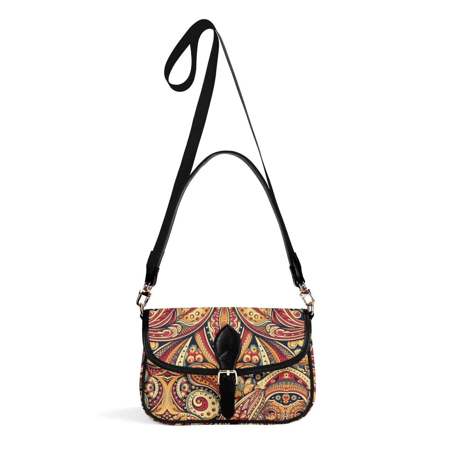 Red Paisley Faux Leather Shoulder Bag