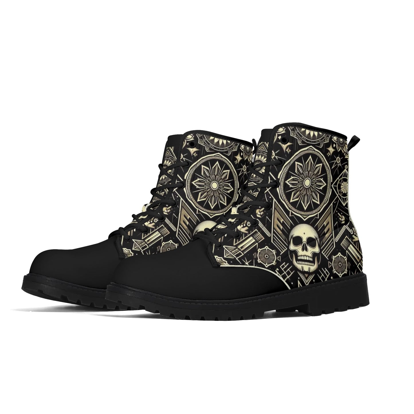 Mens Black Outsole Smiling Skull Leather Boots