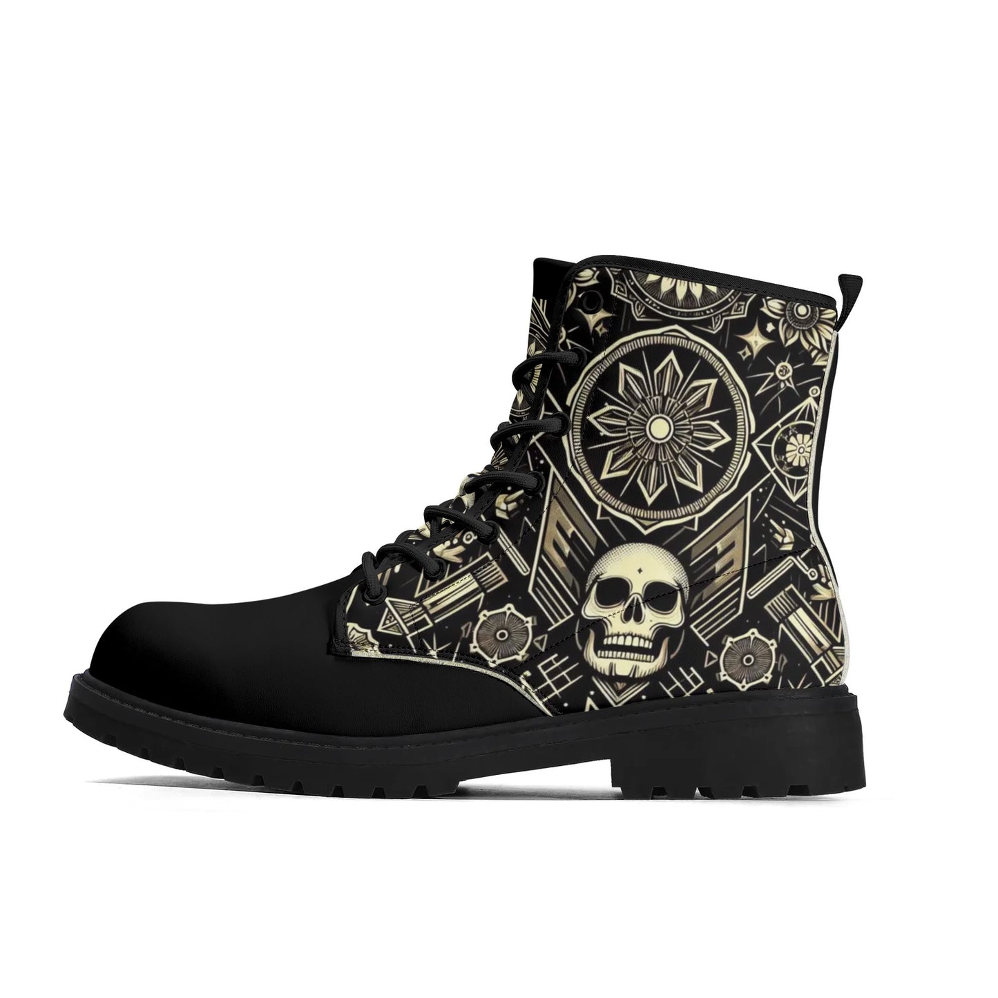 Mens Black Outsole Smiling Skull Leather Boots