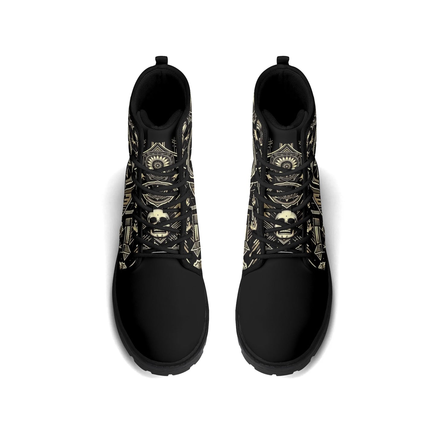 Mens Black Outsole Smiling Skull Leather Boots