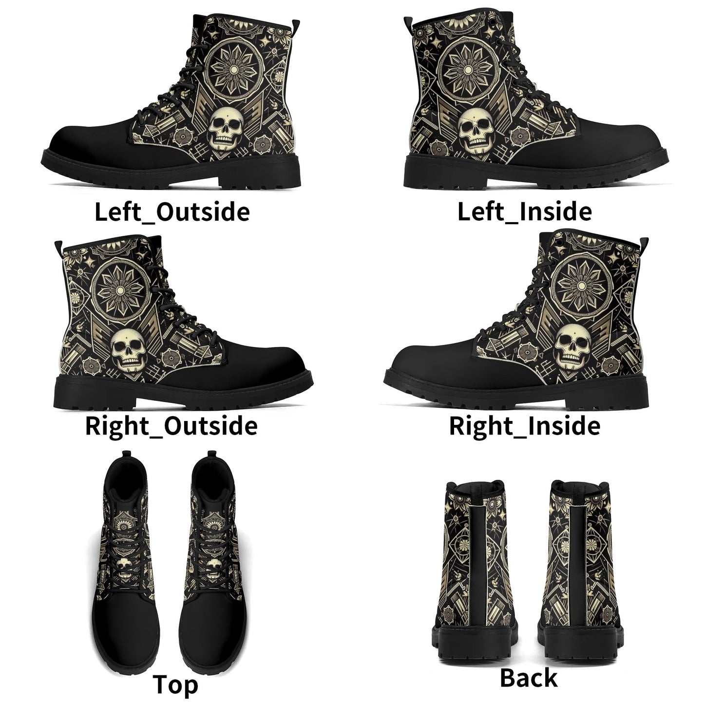 Mens Black Outsole Smiling Skull Leather Boots