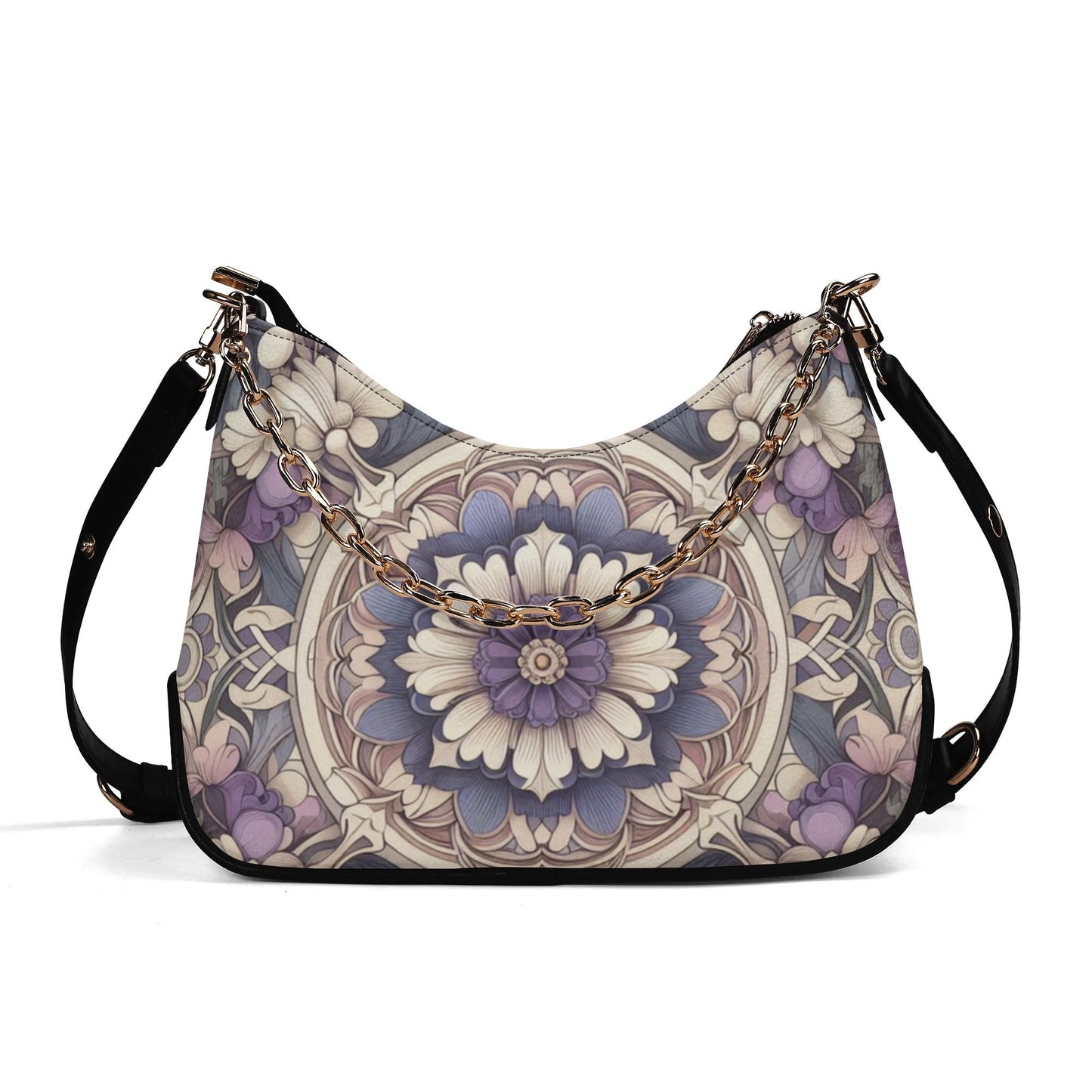 Lady Lavender and Periwinkle Floral Faux Leather Cross-body Bag