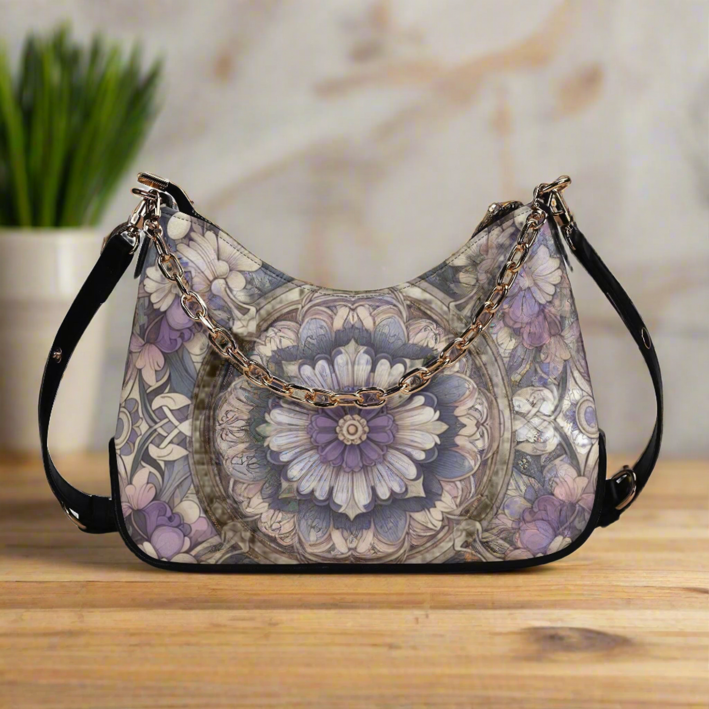 Lady Lavender and Periwinkle Floral Faux Leather Cross-body Bag