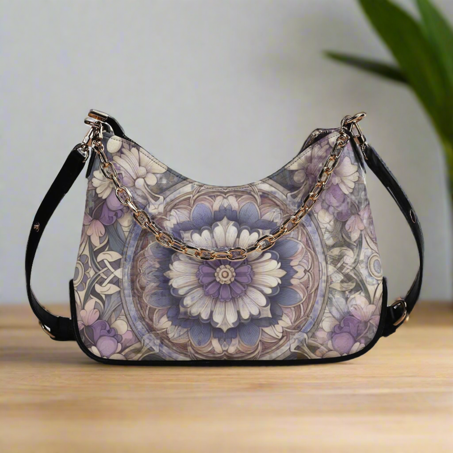 Lady Lavender and Periwinkle Floral Faux Leather Cross-body Bag