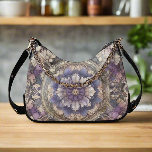 Lady Lavender and Periwinkle Floral Faux Leather Cross-body Bag