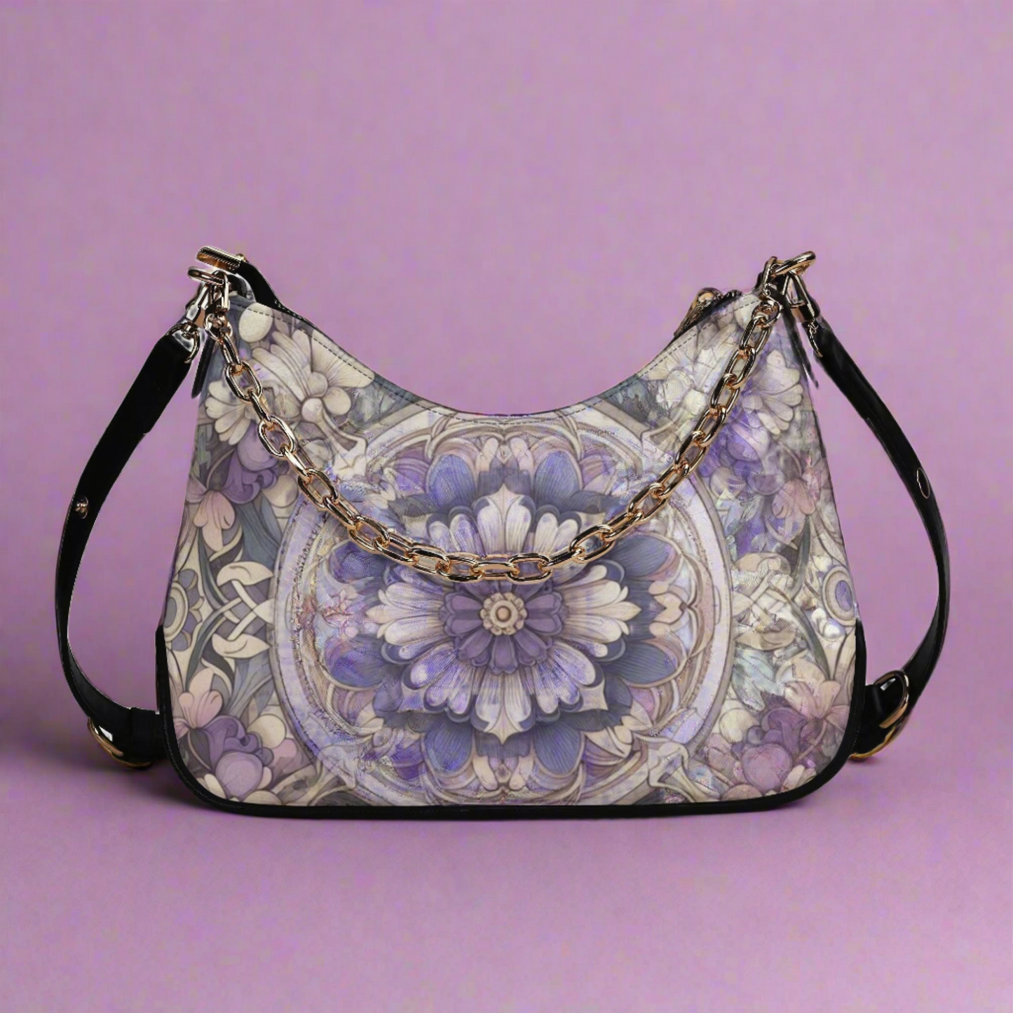 Lady Lavender and Periwinkle Floral Faux Leather Cross-body Bag