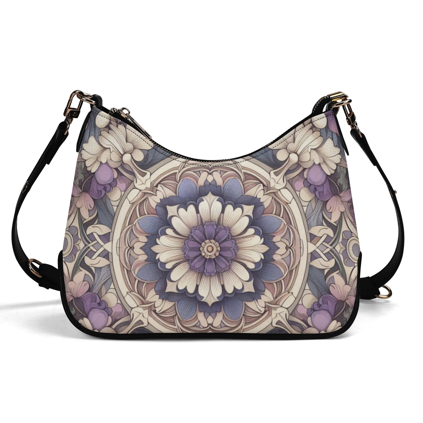 Lady Lavender and Periwinkle Floral Faux Leather Cross-body Bag