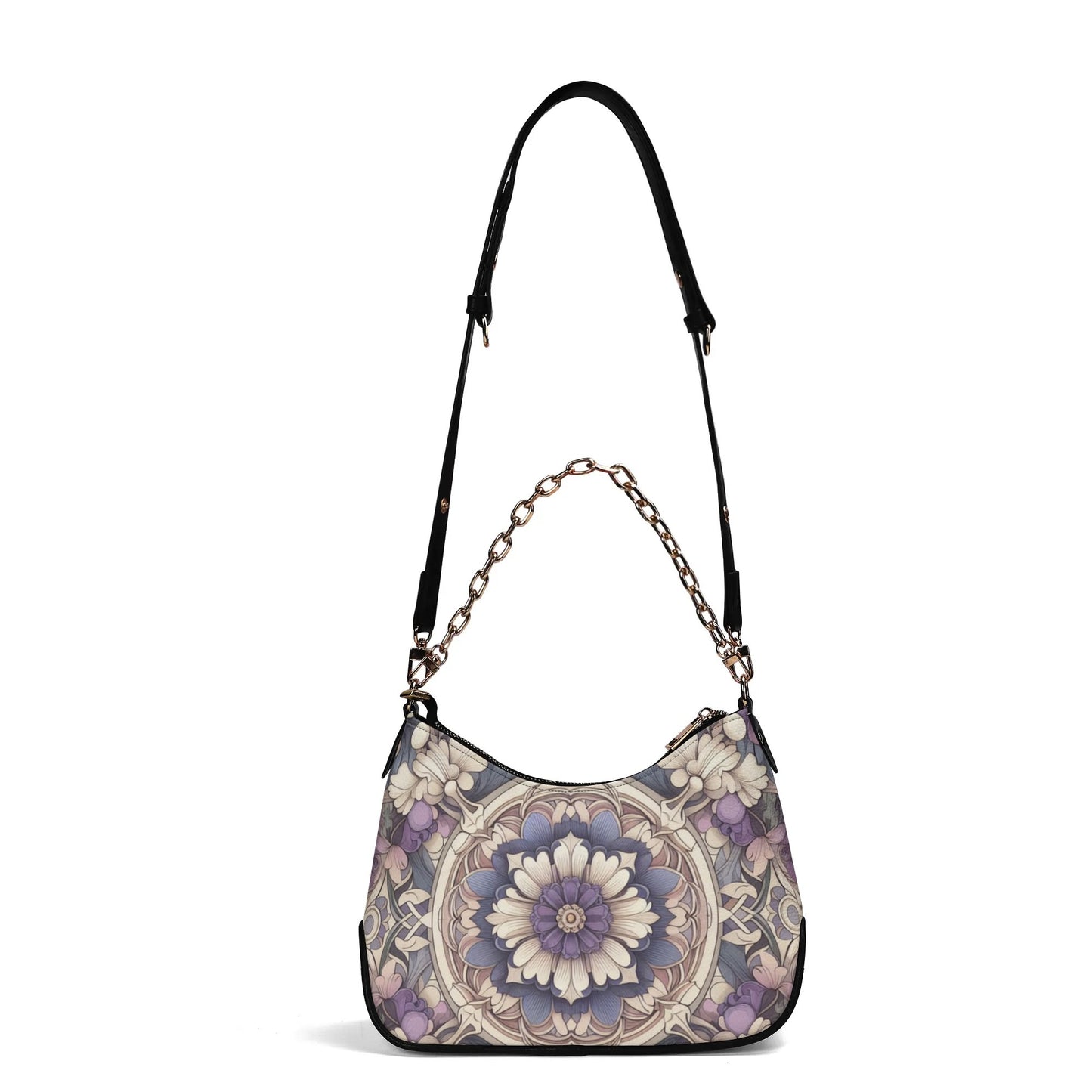 Lady Lavender and Periwinkle Floral Faux Leather Cross-body Bag