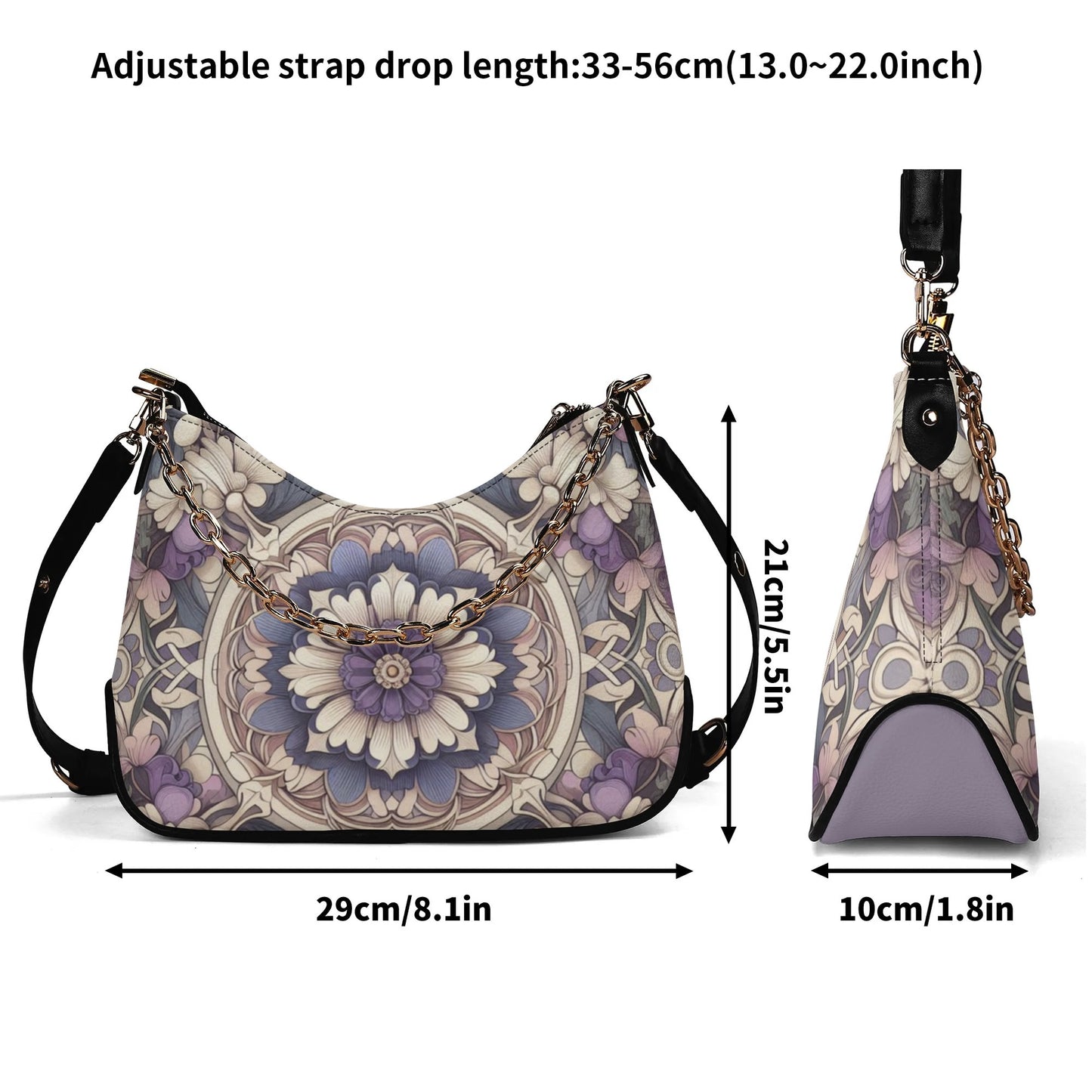 Lady Lavender and Periwinkle Floral Faux Leather Cross-body Bag