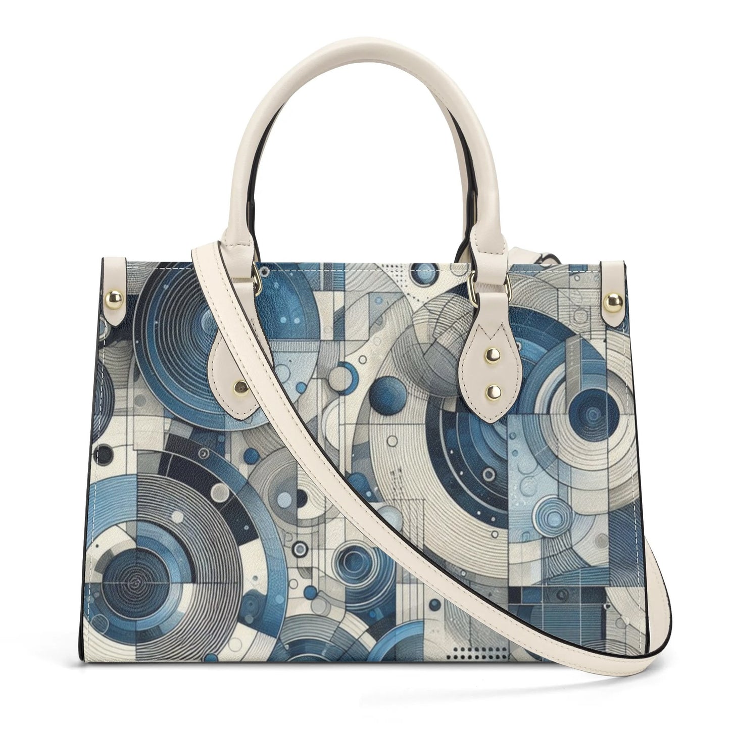 Women's Blue Abstract Circles Leather Handbag