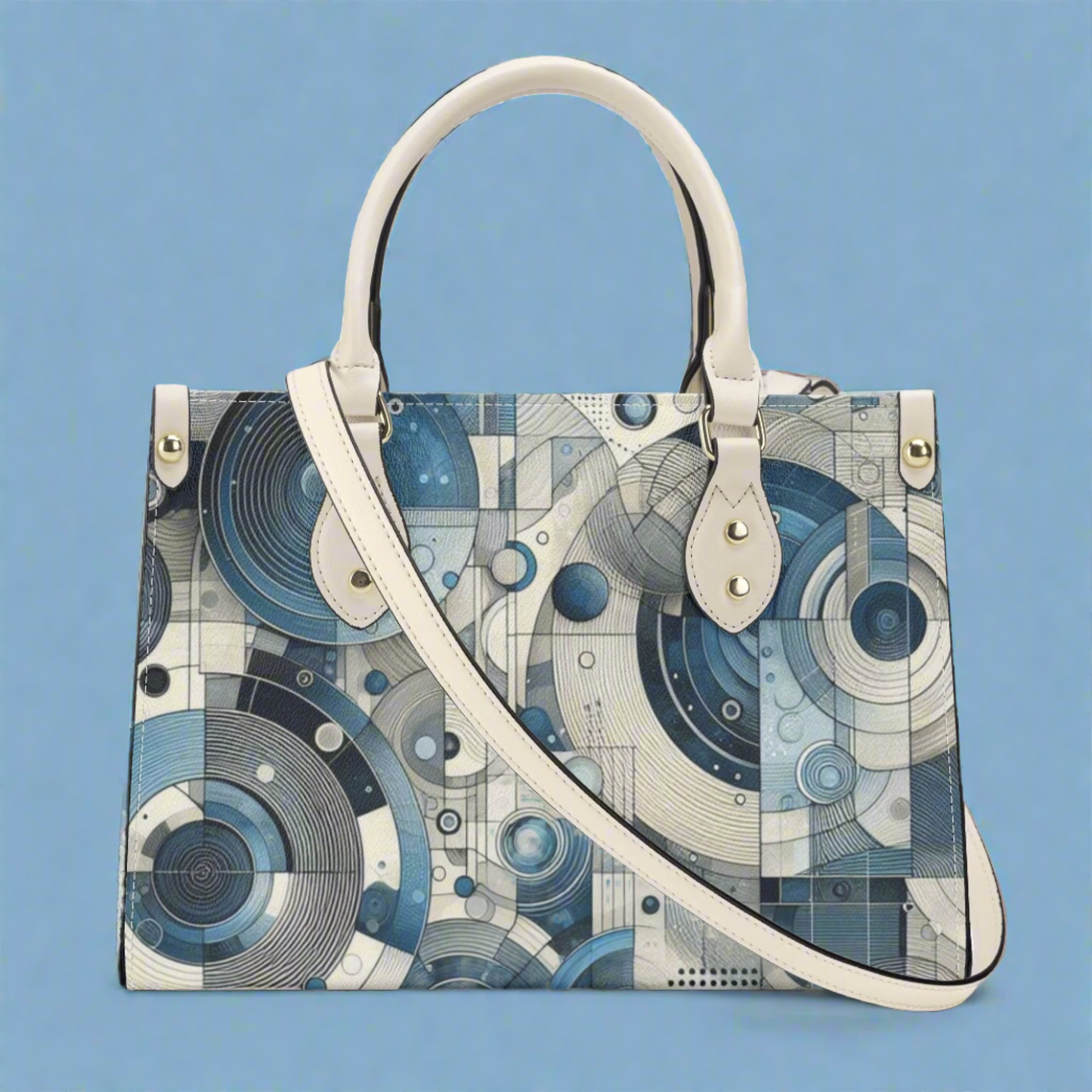 Women's Blue Abstract Circles Leather Handbag