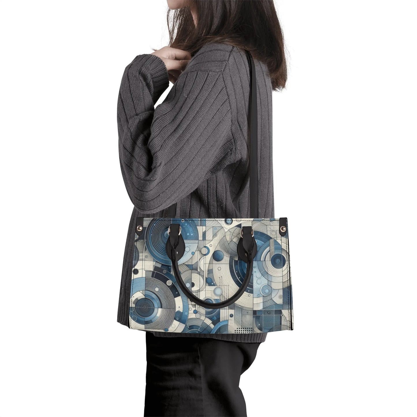 Women's Blue Abstract Circles Leather Handbag