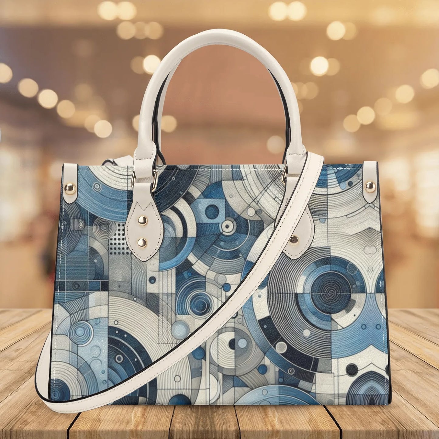 Women's Blue Abstract Circles Leather Handbag