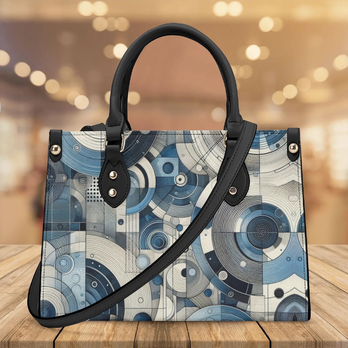 Women's Blue Abstract Circles Leather Handbag