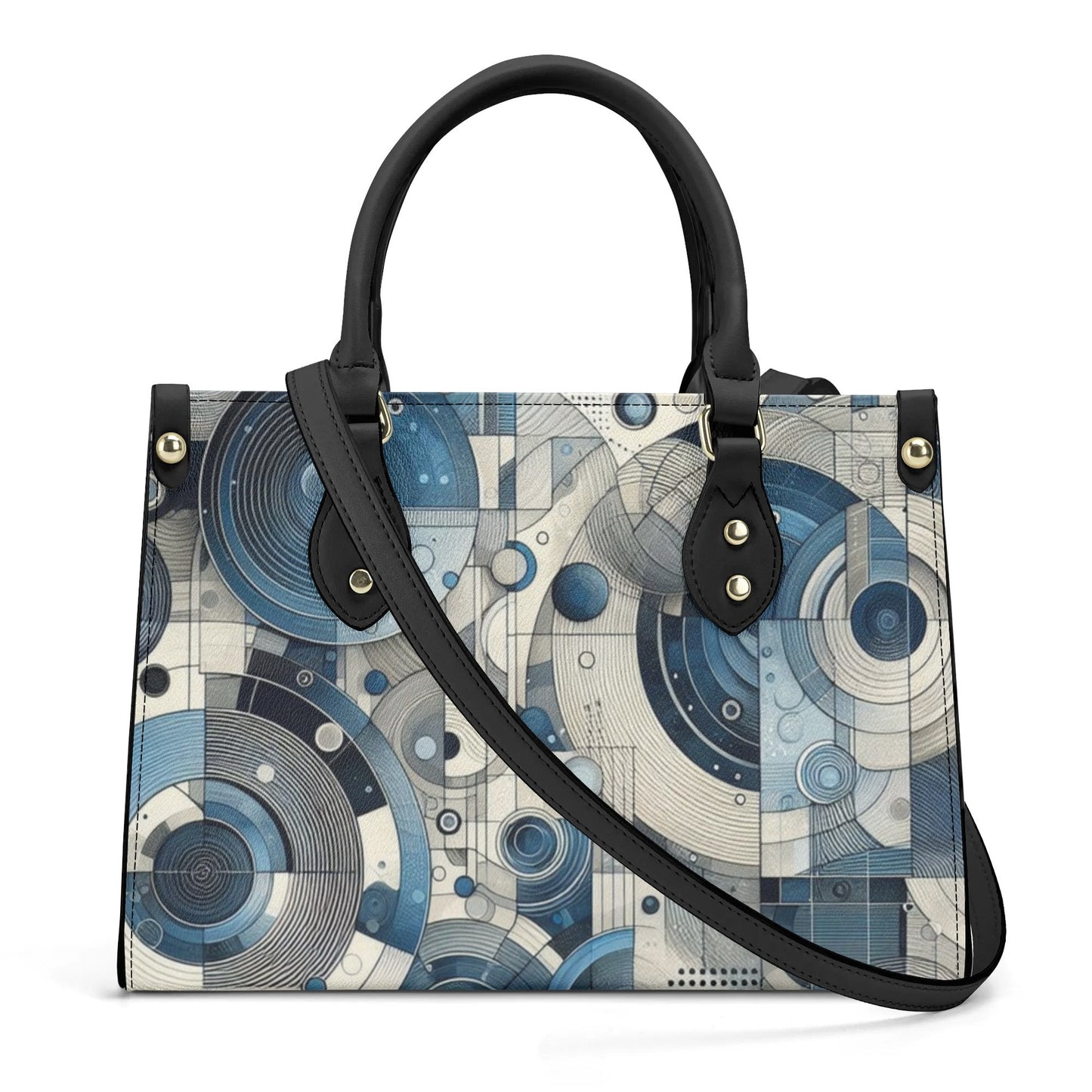 Women's Blue Abstract Circles Leather Handbag