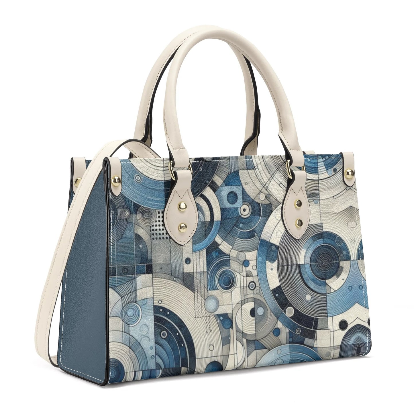 Women's Blue Abstract Circles Leather Handbag