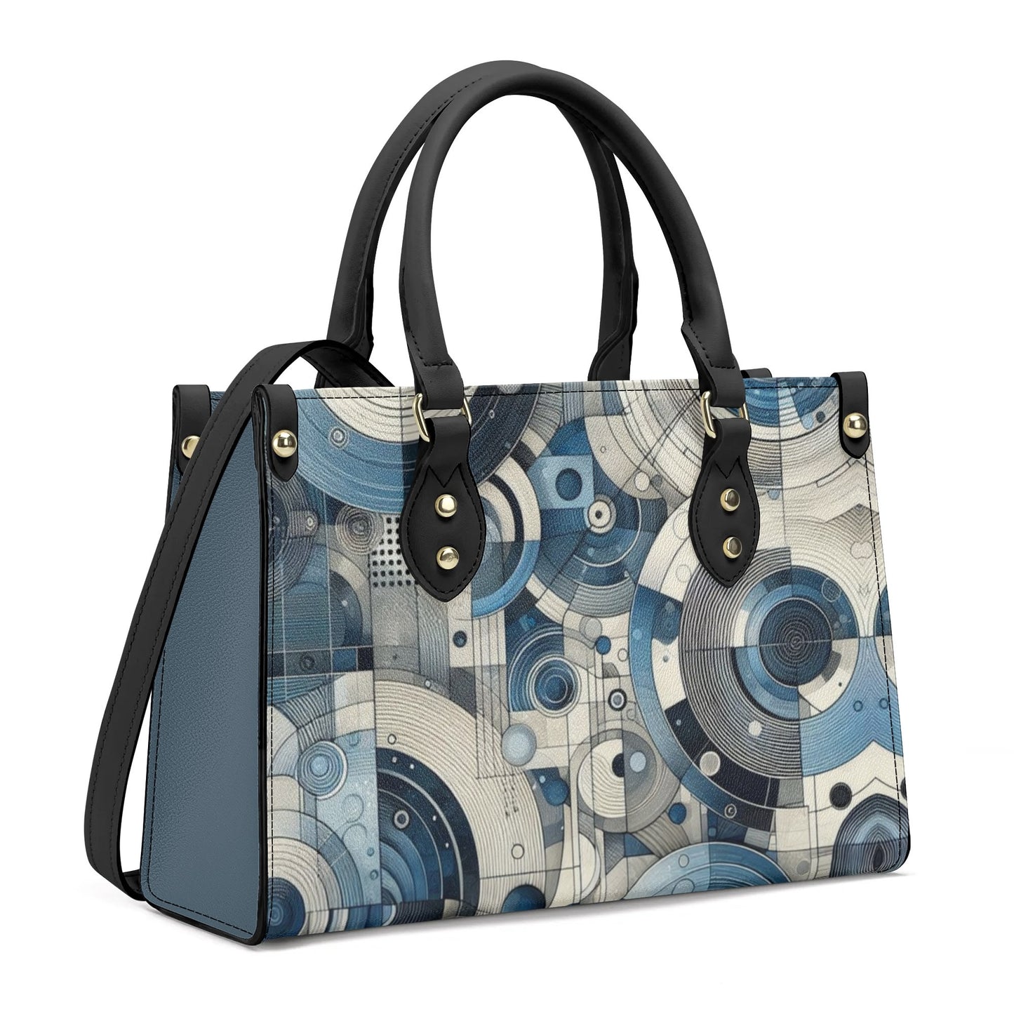 Women's Blue Abstract Circles Leather Handbag