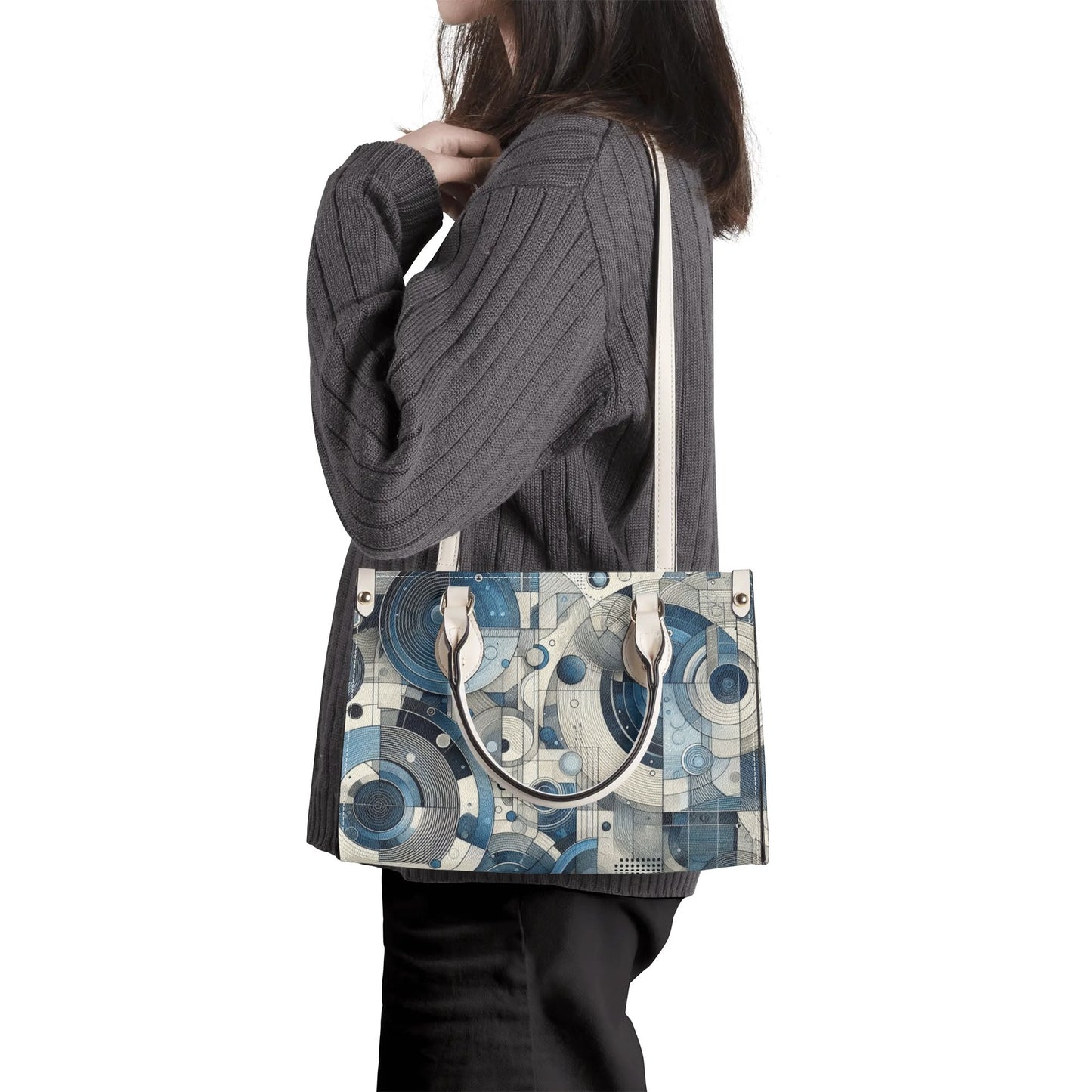 Women's Blue Abstract Circles Leather Handbag