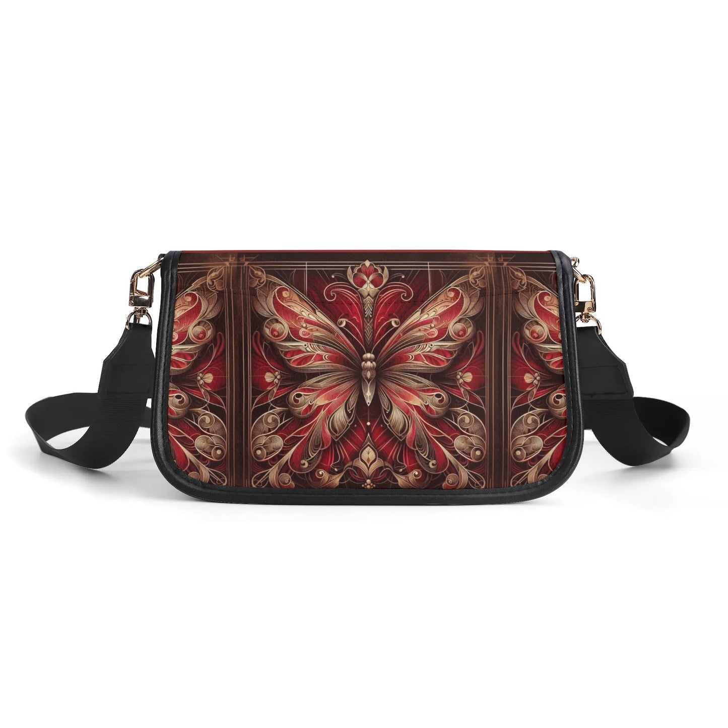 Womens Red Butterfly Crossbody Faux Leather Bag