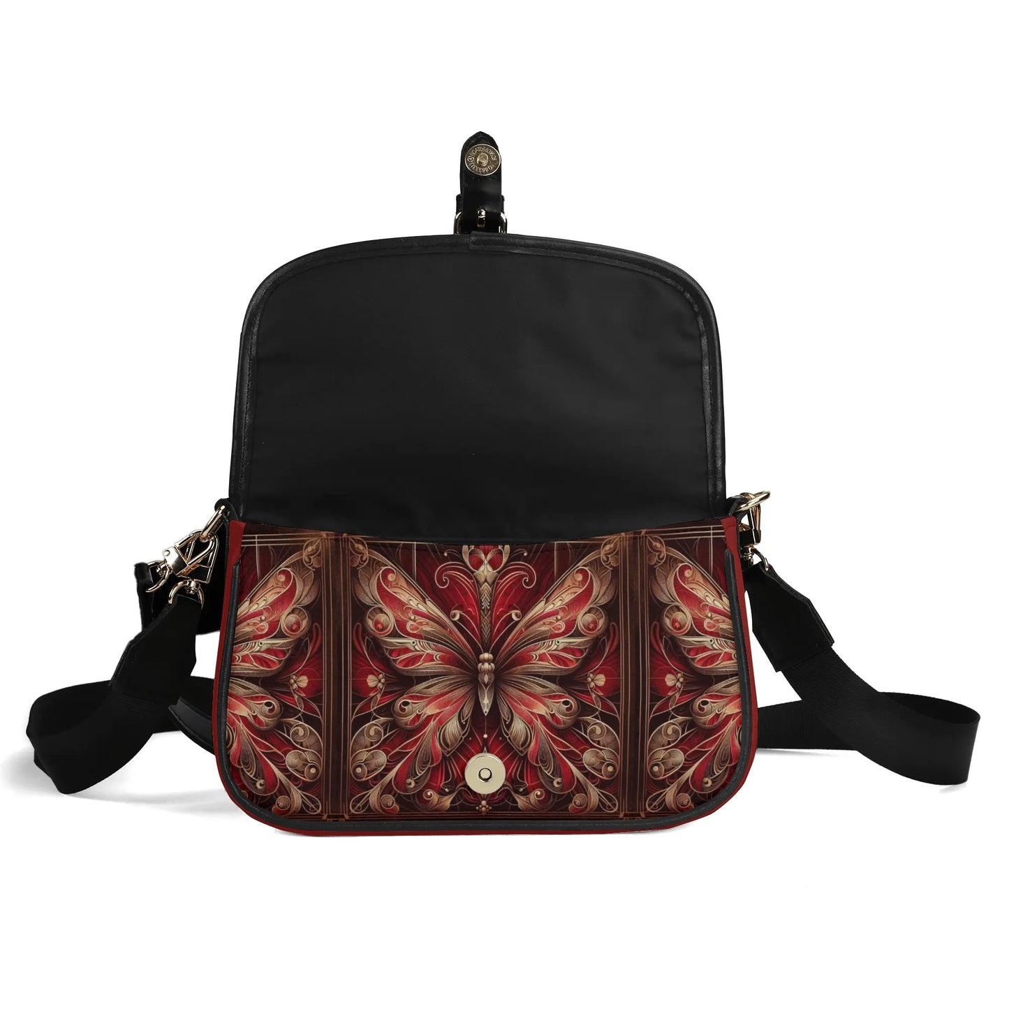 Womens Red Butterfly Crossbody Faux Leather Bag