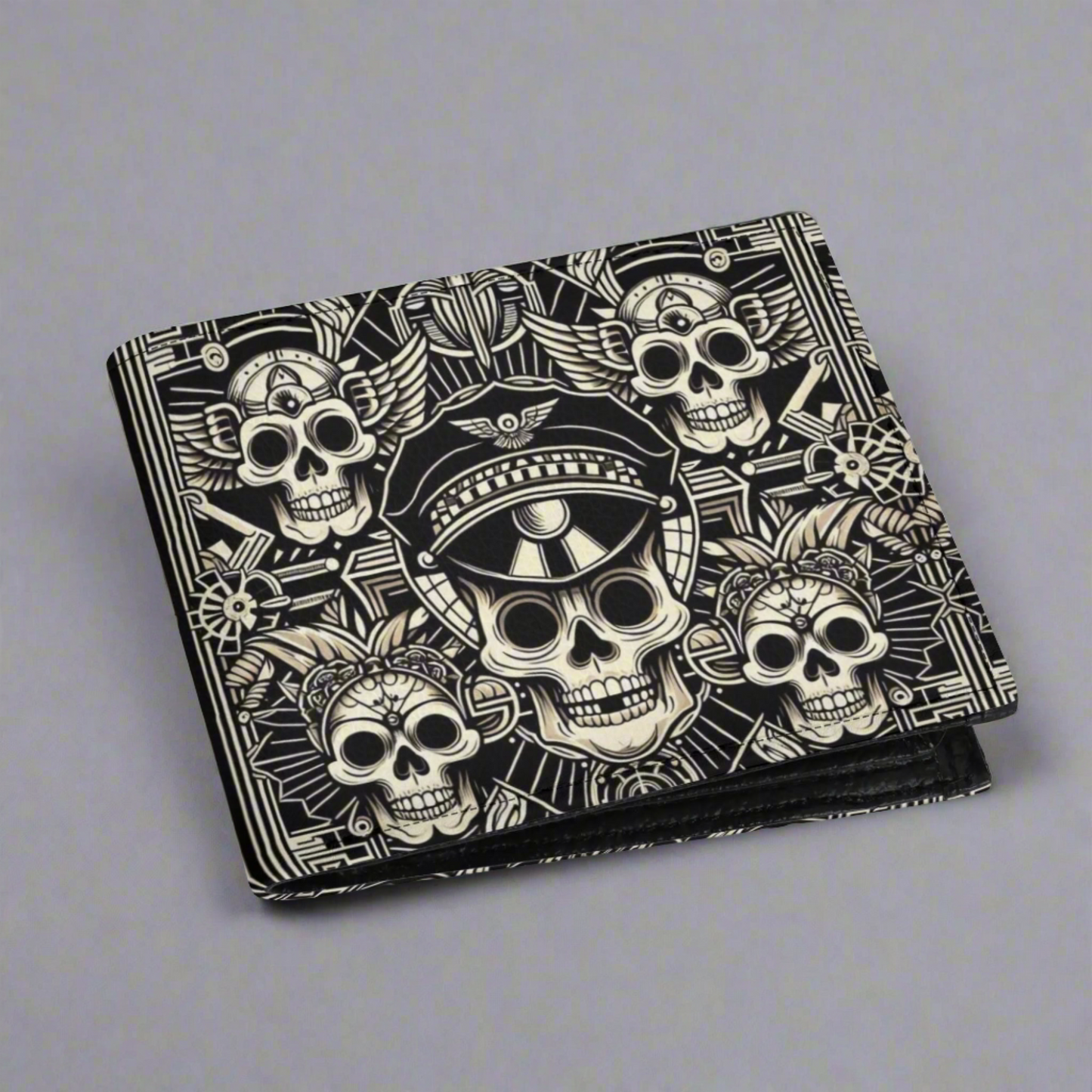 Mens Minimalist Skull Gang Leather Wallet