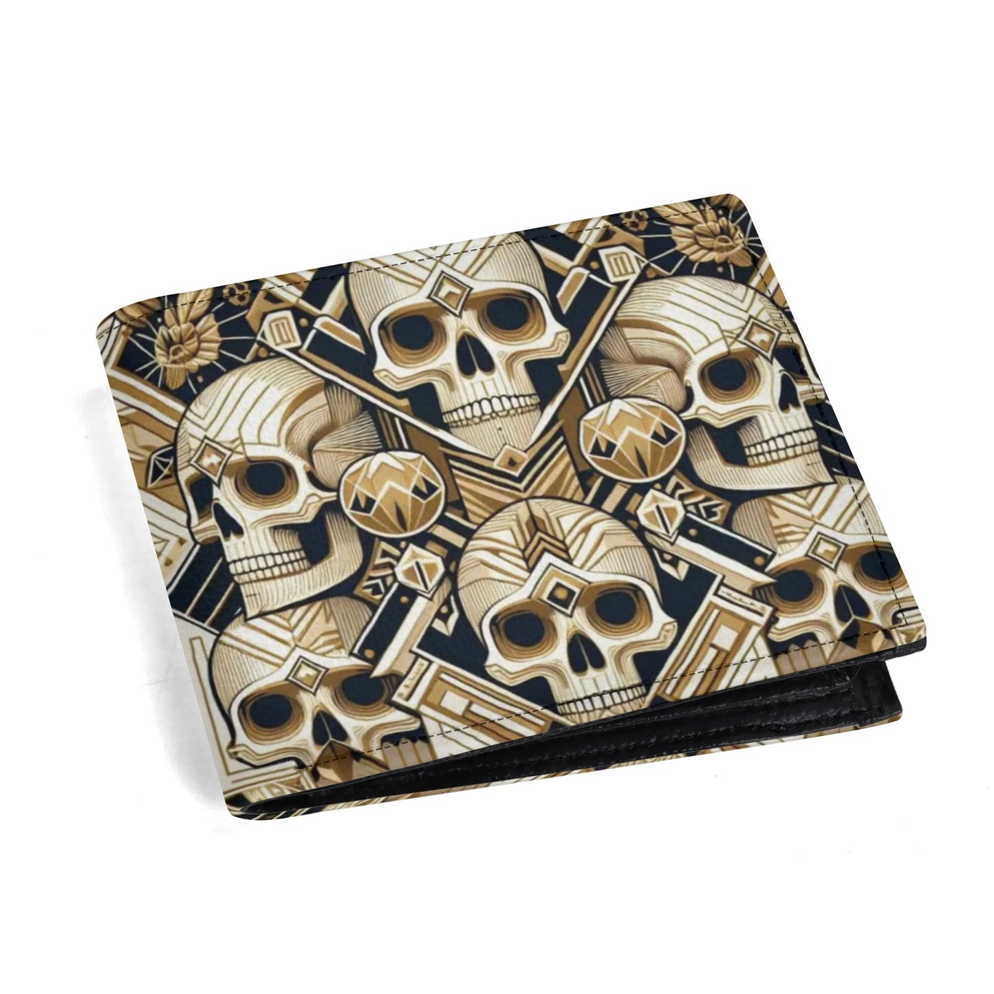 Mens Minimalist Golden Skulls Leather Wallet