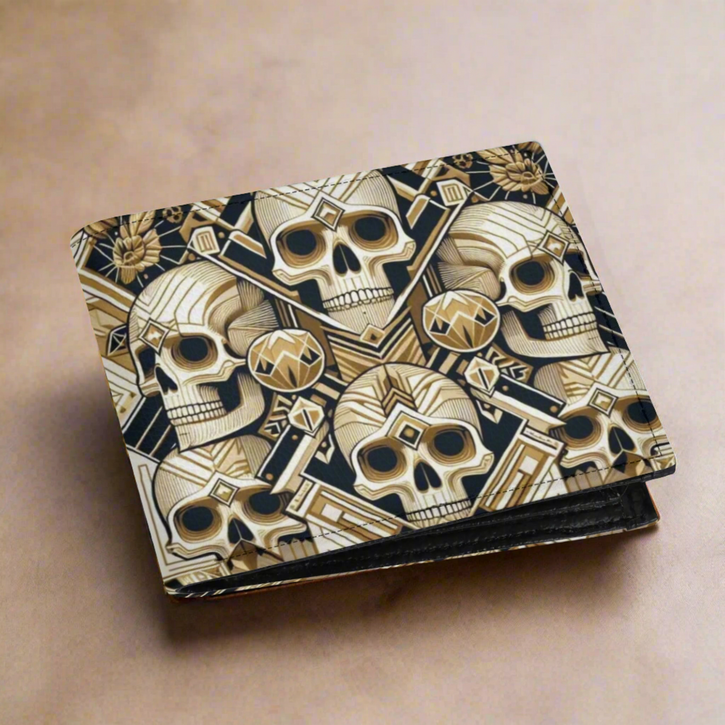 Mens Minimalist Golden Skulls Leather Wallet