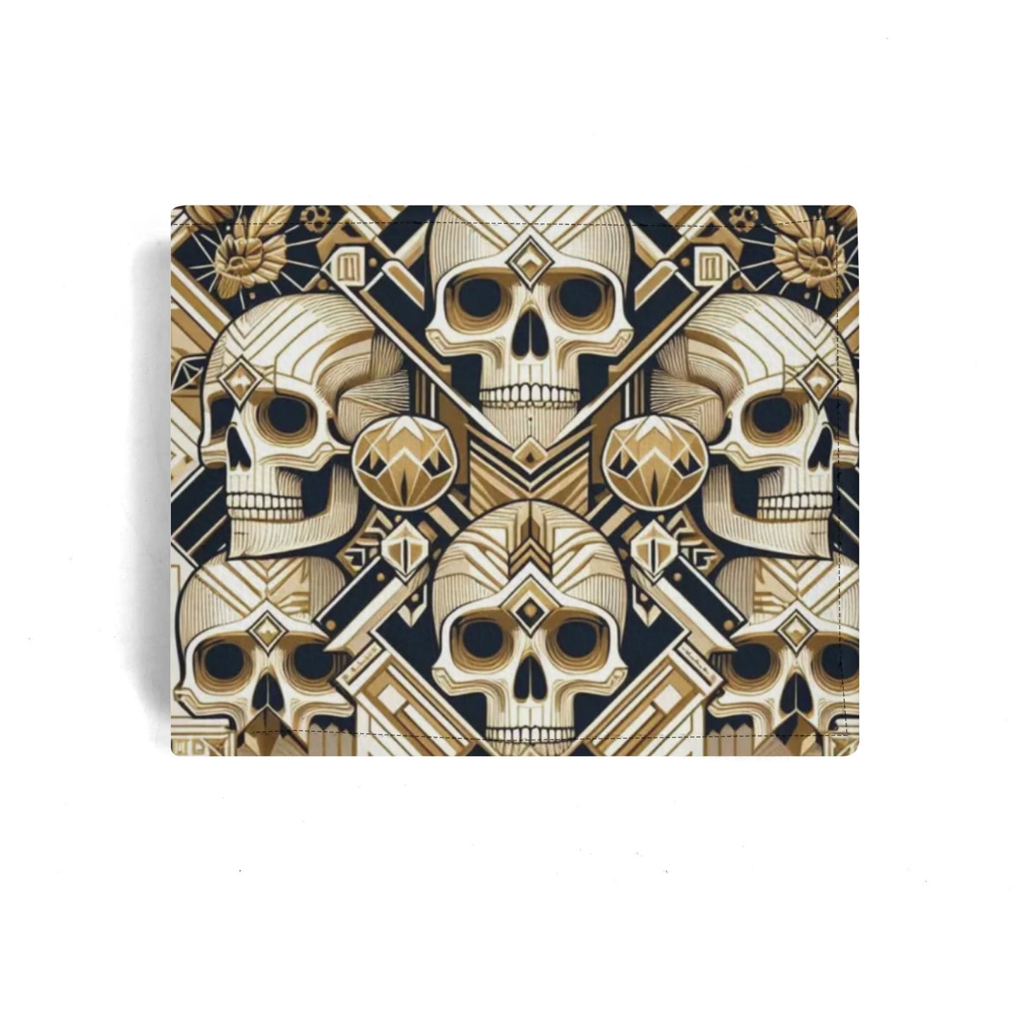 Mens Minimalist Golden Skulls Leather Wallet