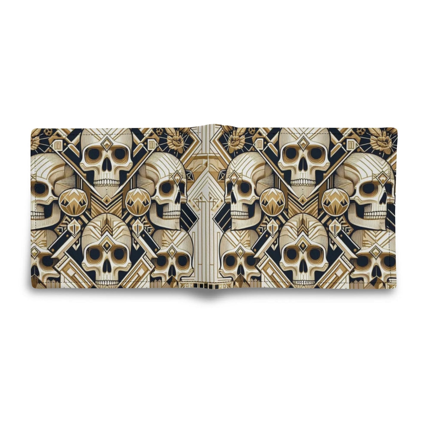 Mens Minimalist Golden Skulls Leather Wallet