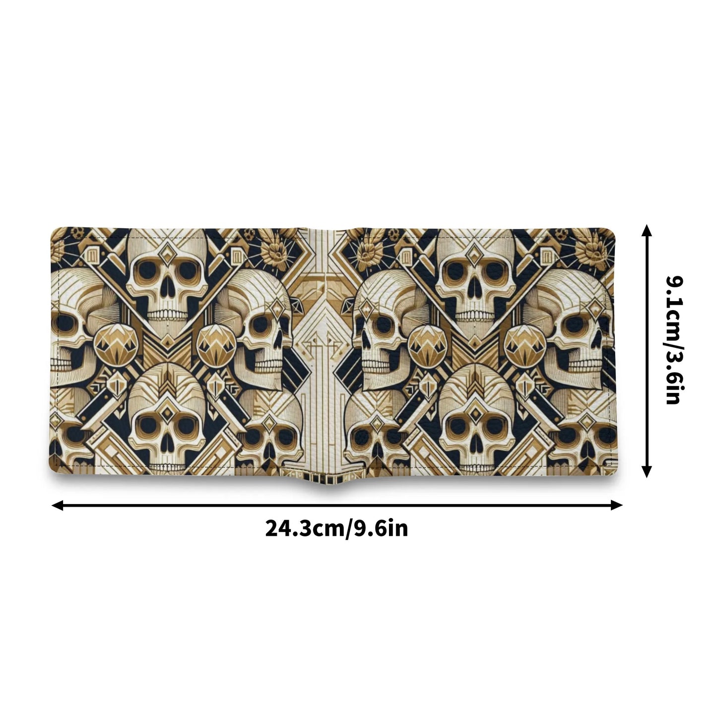 Mens Minimalist Golden Skulls Leather Wallet